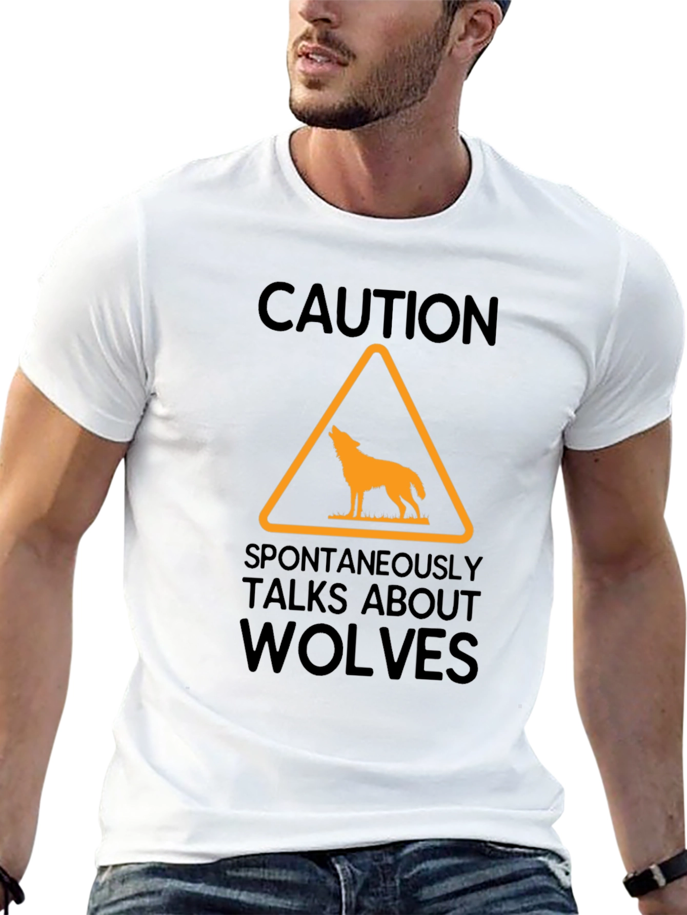Caution Wolves Graphic T-Shirt - Funny Novelty Tee