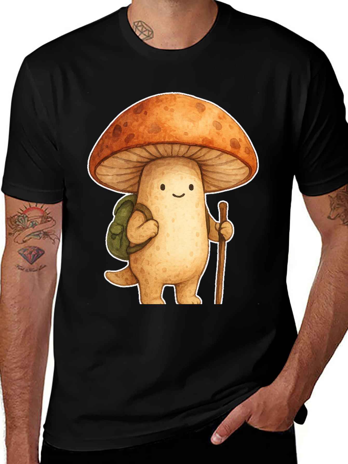 Mushroom Hiker Graphic Tee - Whimsical Nature Shirt