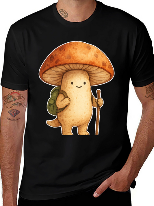 Mushroom Hiker Graphic Tee - Whimsical Nature Shirt