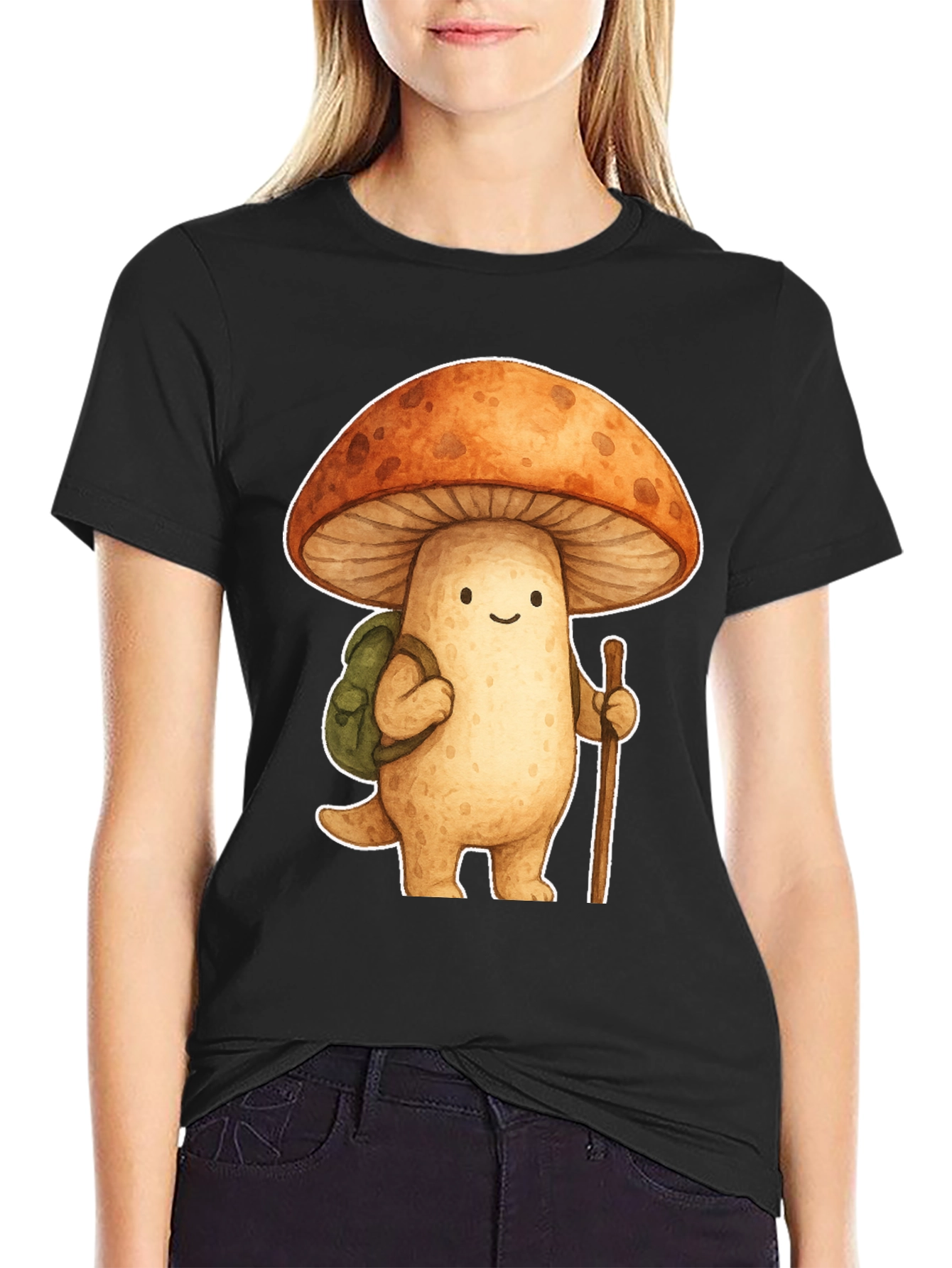 Mushroom Hiker Graphic Tee - Whimsical Nature Shirt