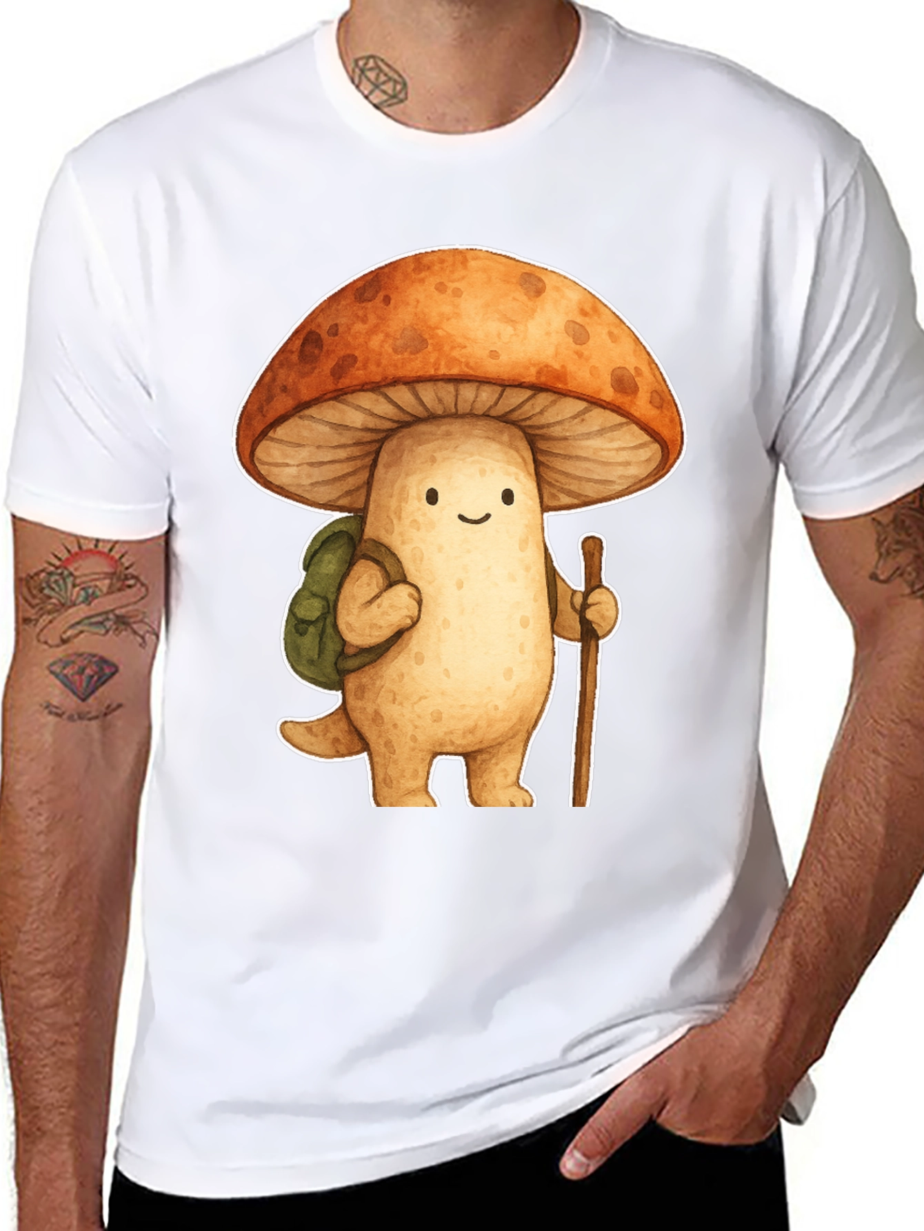 Mushroom Hiker Graphic Tee - Whimsical Nature Shirt