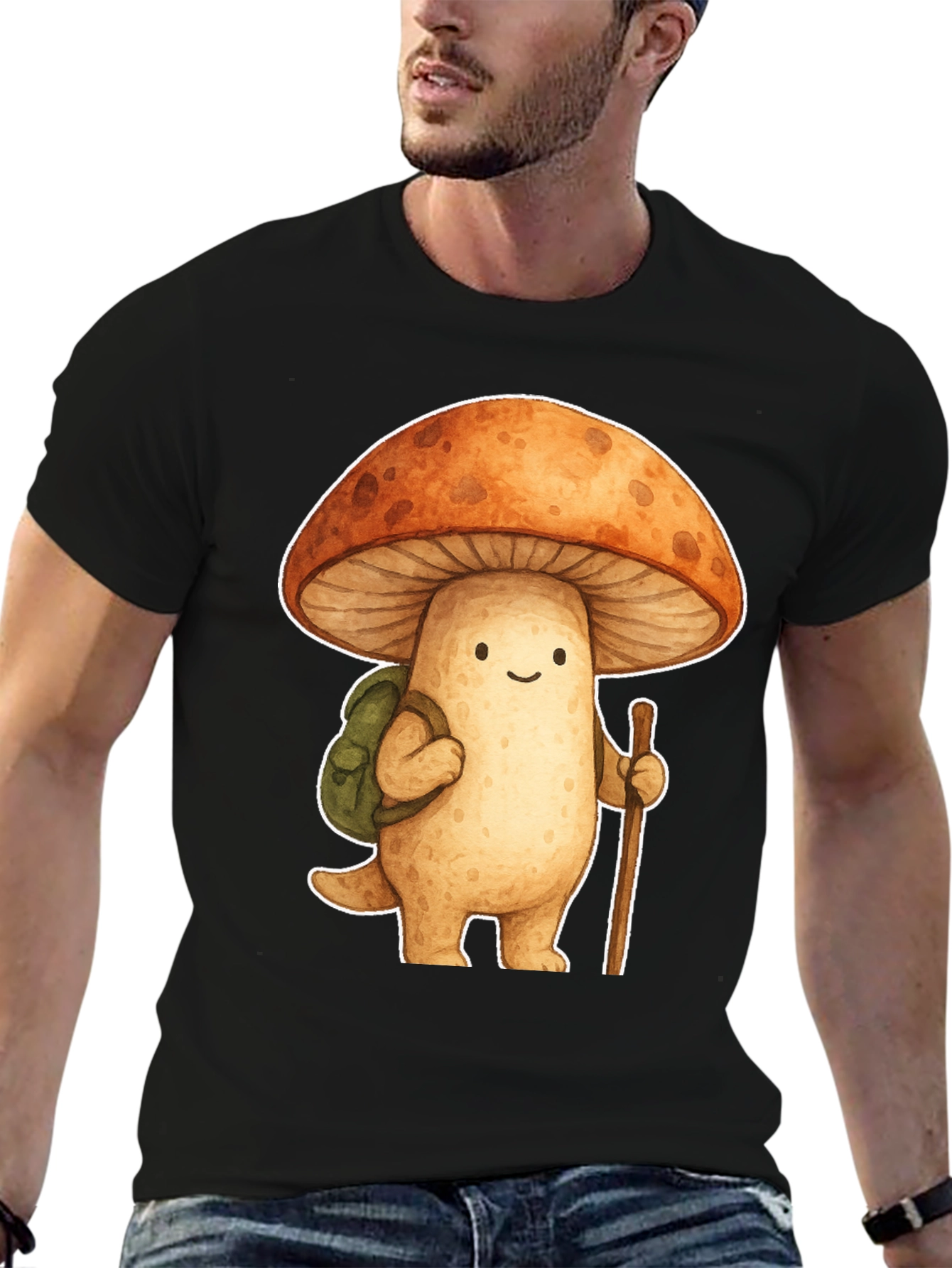 Mushroom Hiker Graphic Tee - Whimsical Nature Shirt