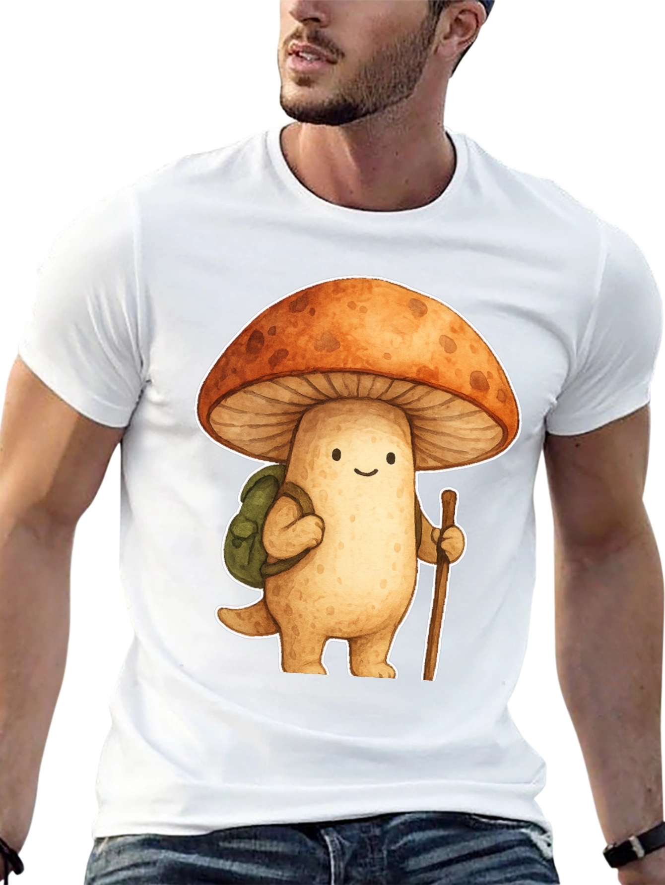 Mushroom Hiker Graphic Tee - Whimsical Nature Shirt