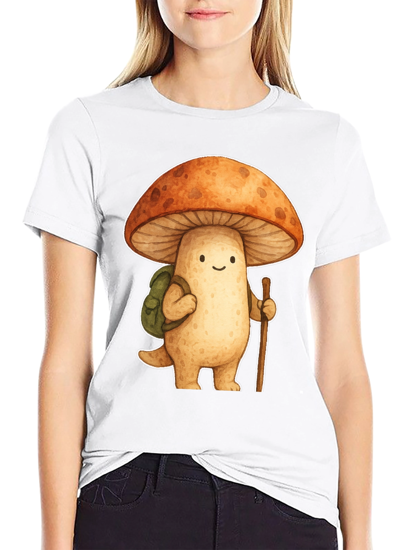 Mushroom Hiker Graphic Tee - Whimsical Nature Shirt