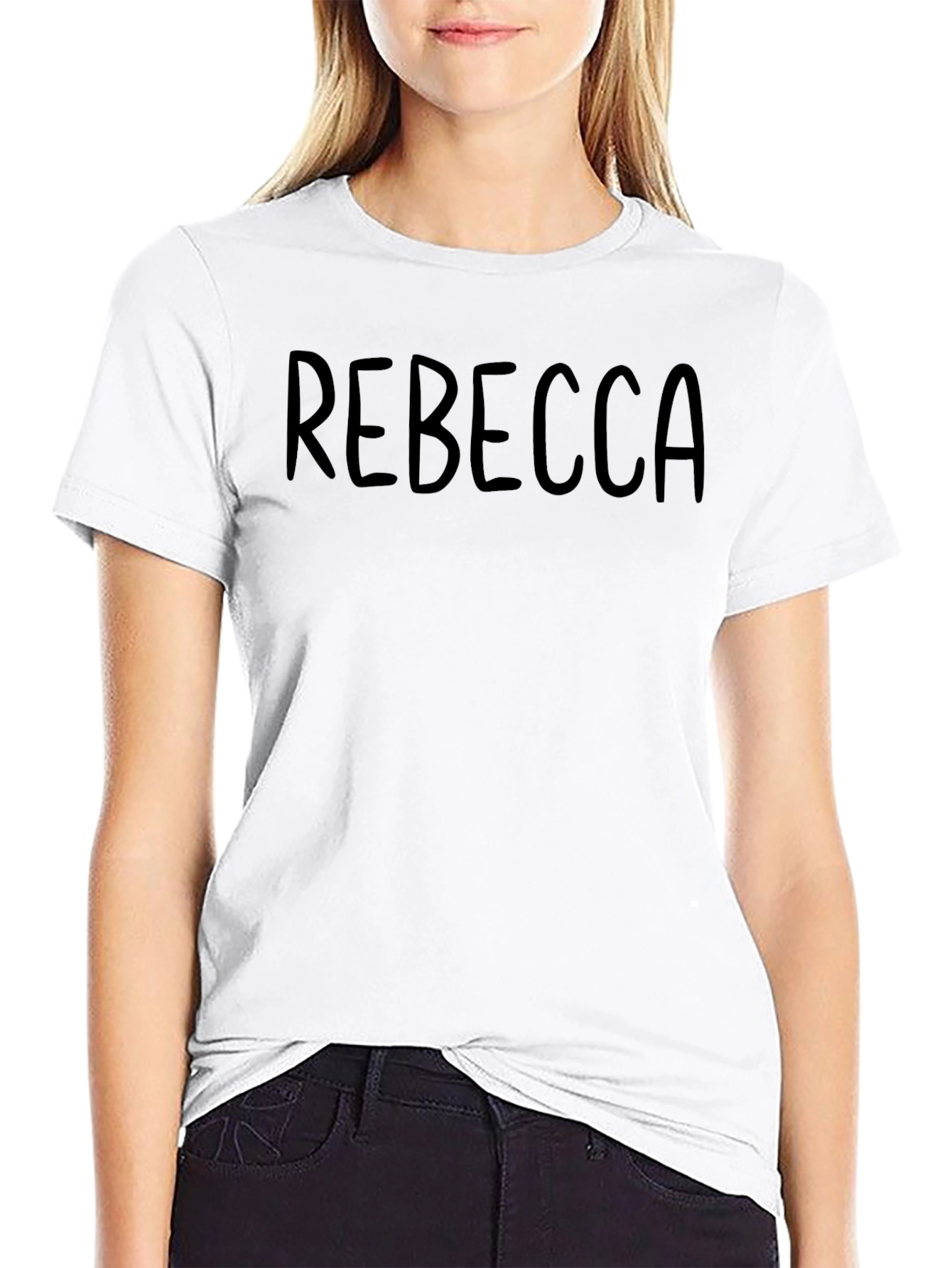 REBECCA Personalized Black Cotton Graphic T-Shirt