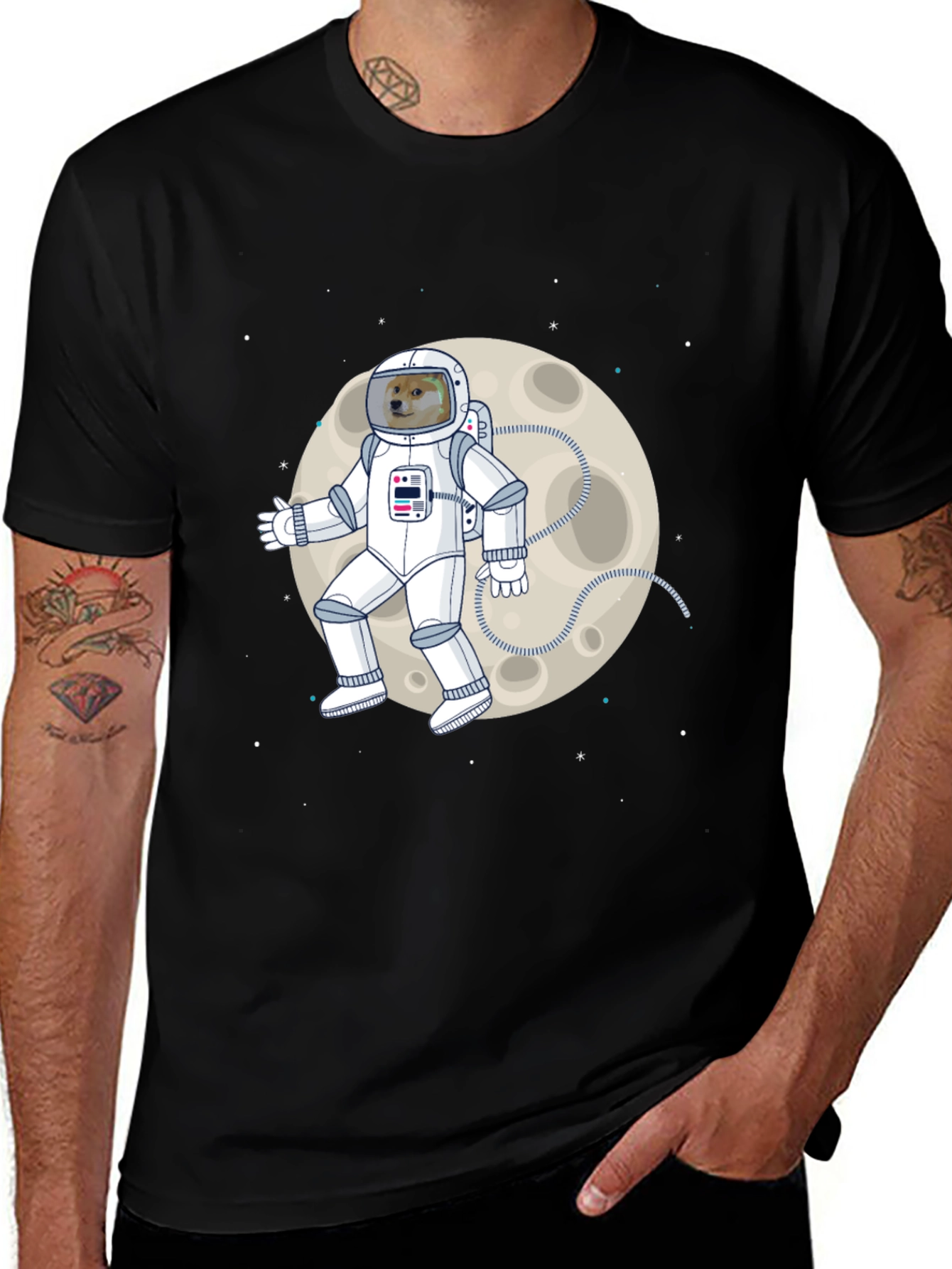 Doge Astronaut Moonwalk T-Shirt - Black