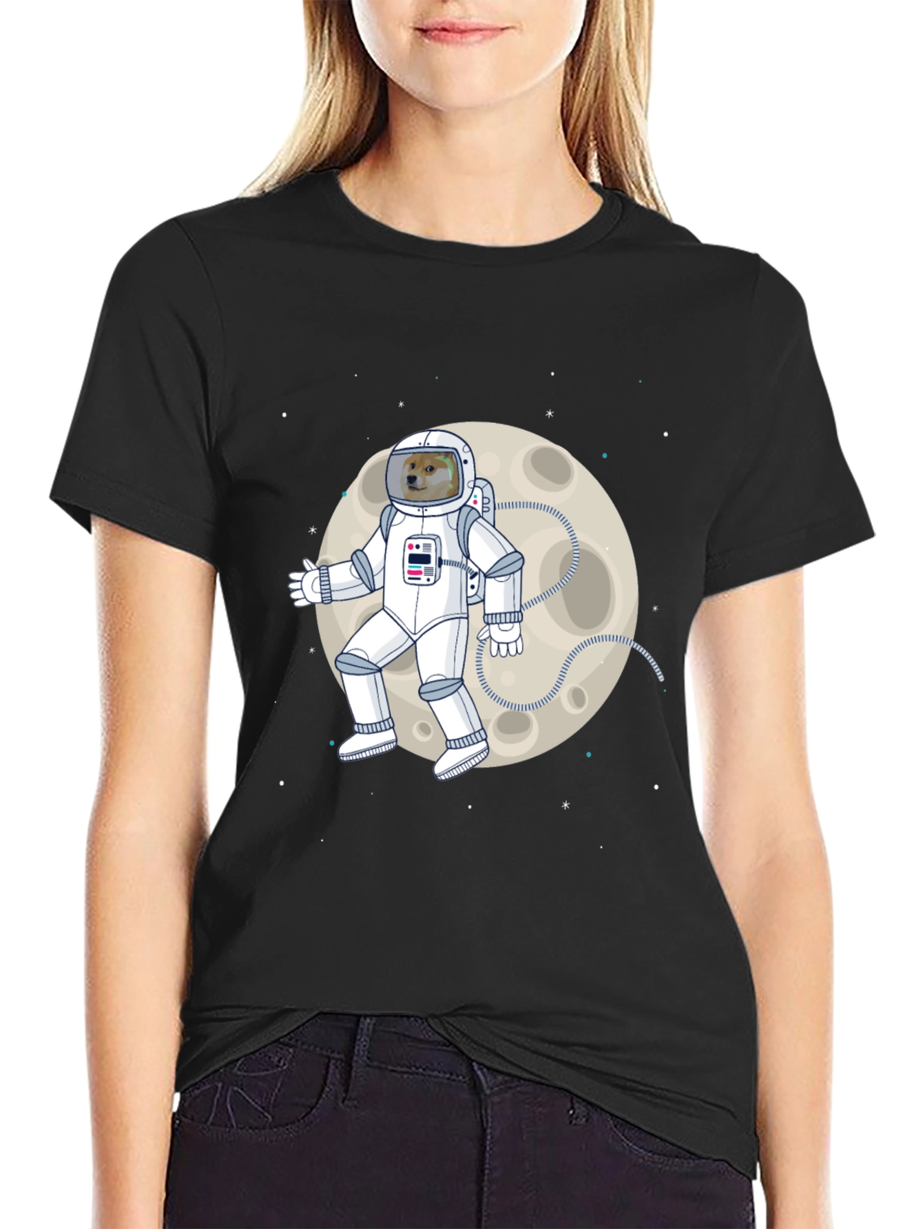 Doge Astronaut Moonwalk T-Shirt - Black
