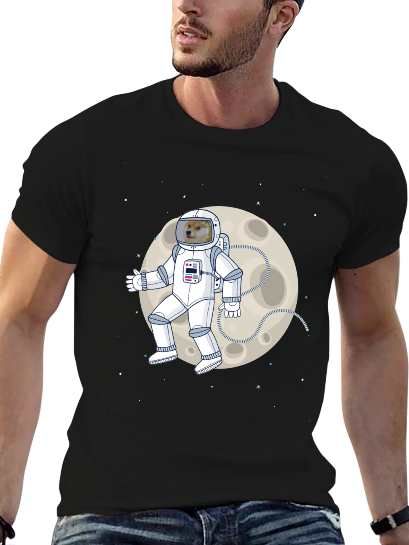 Doge Astronaut Moonwalk T-Shirt - Black