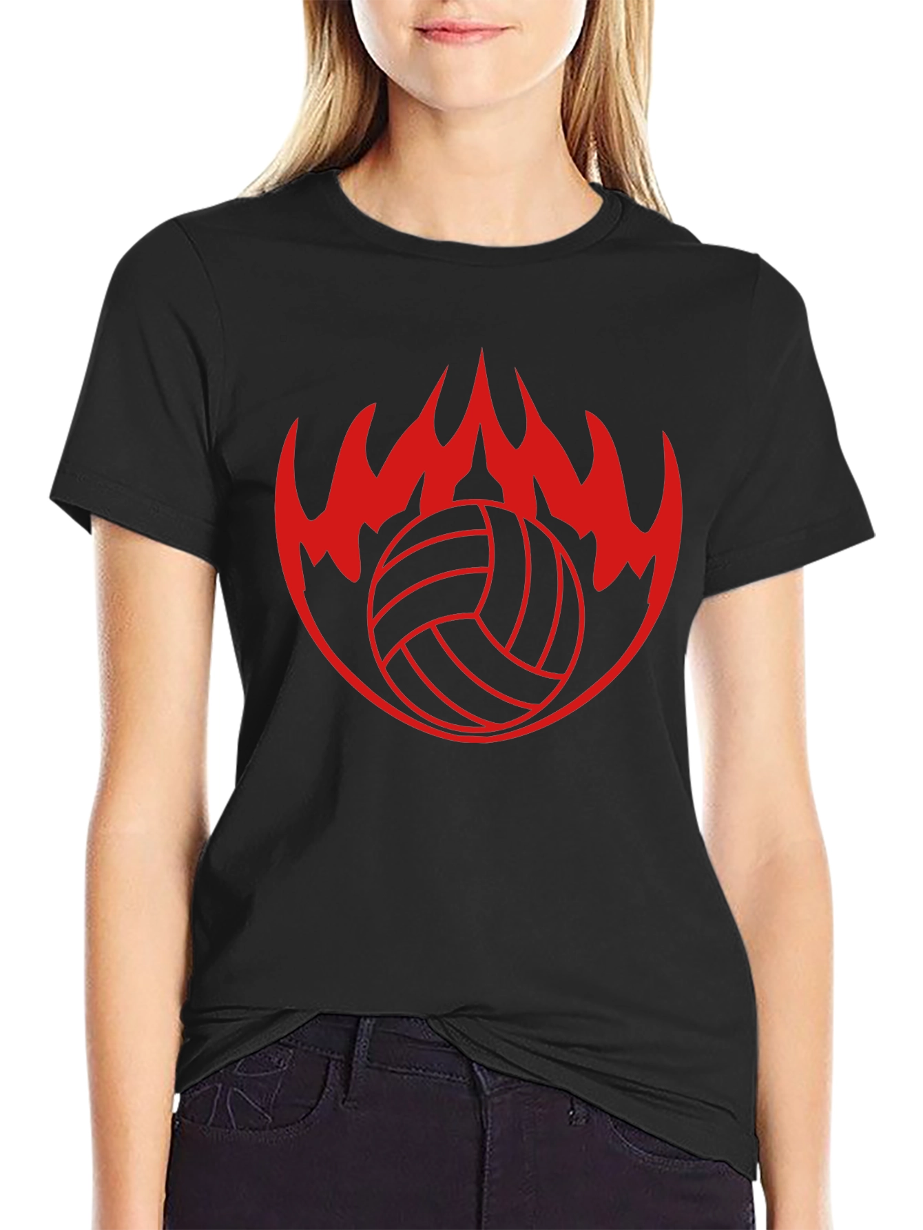 Volleyball Flame Graphic Tee - Black T-Shirt
