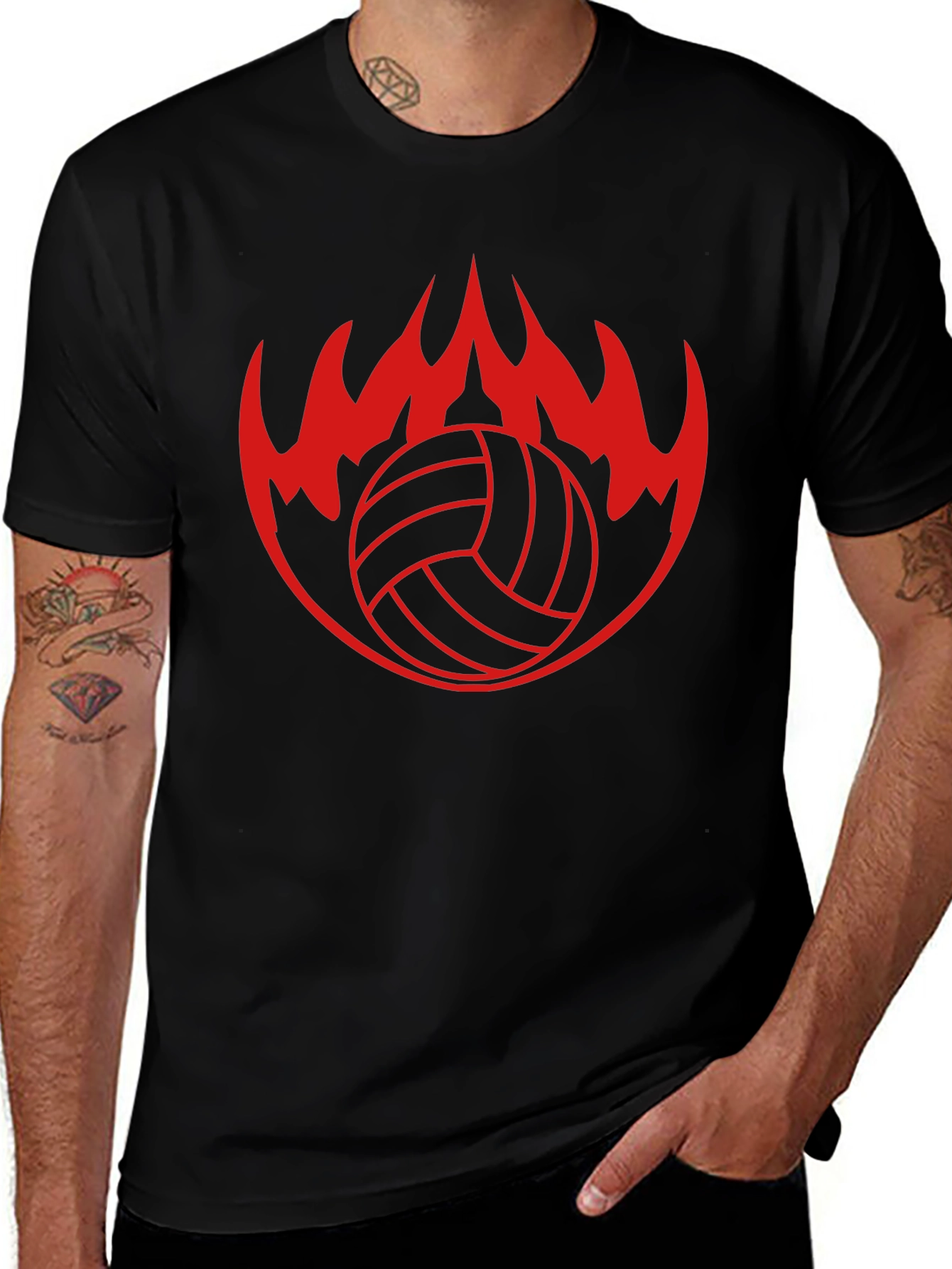 Volleyball Flame Graphic Tee - Black T-Shirt
