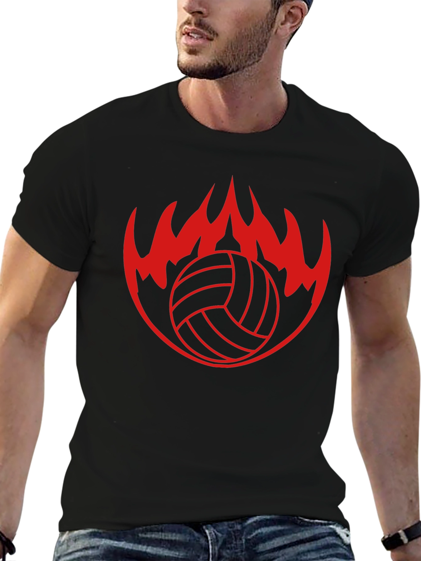 Volleyball Flame Graphic Tee - Black T-Shirt