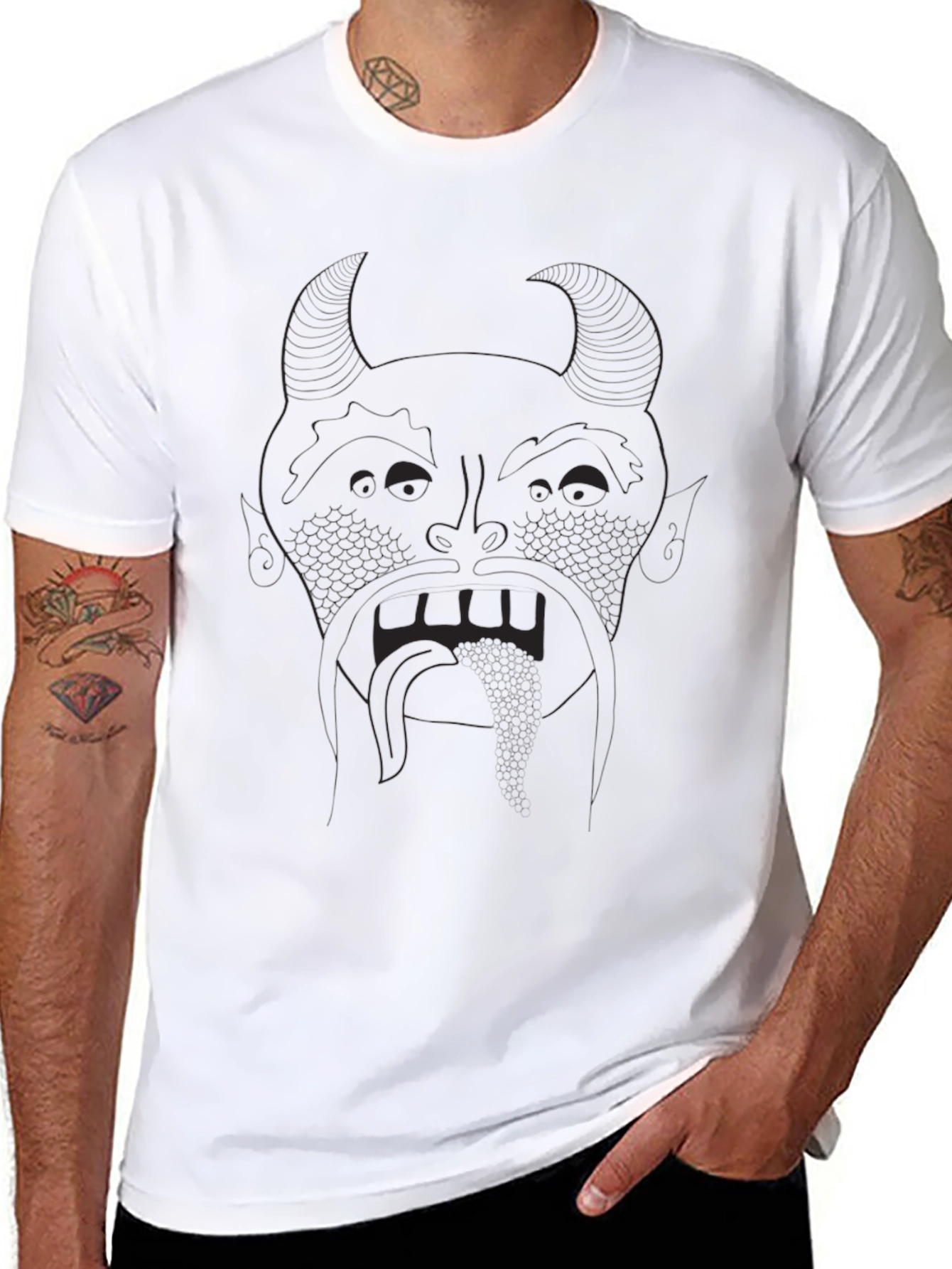 Mens Black Graphic T-Shirt - Devil Face Design