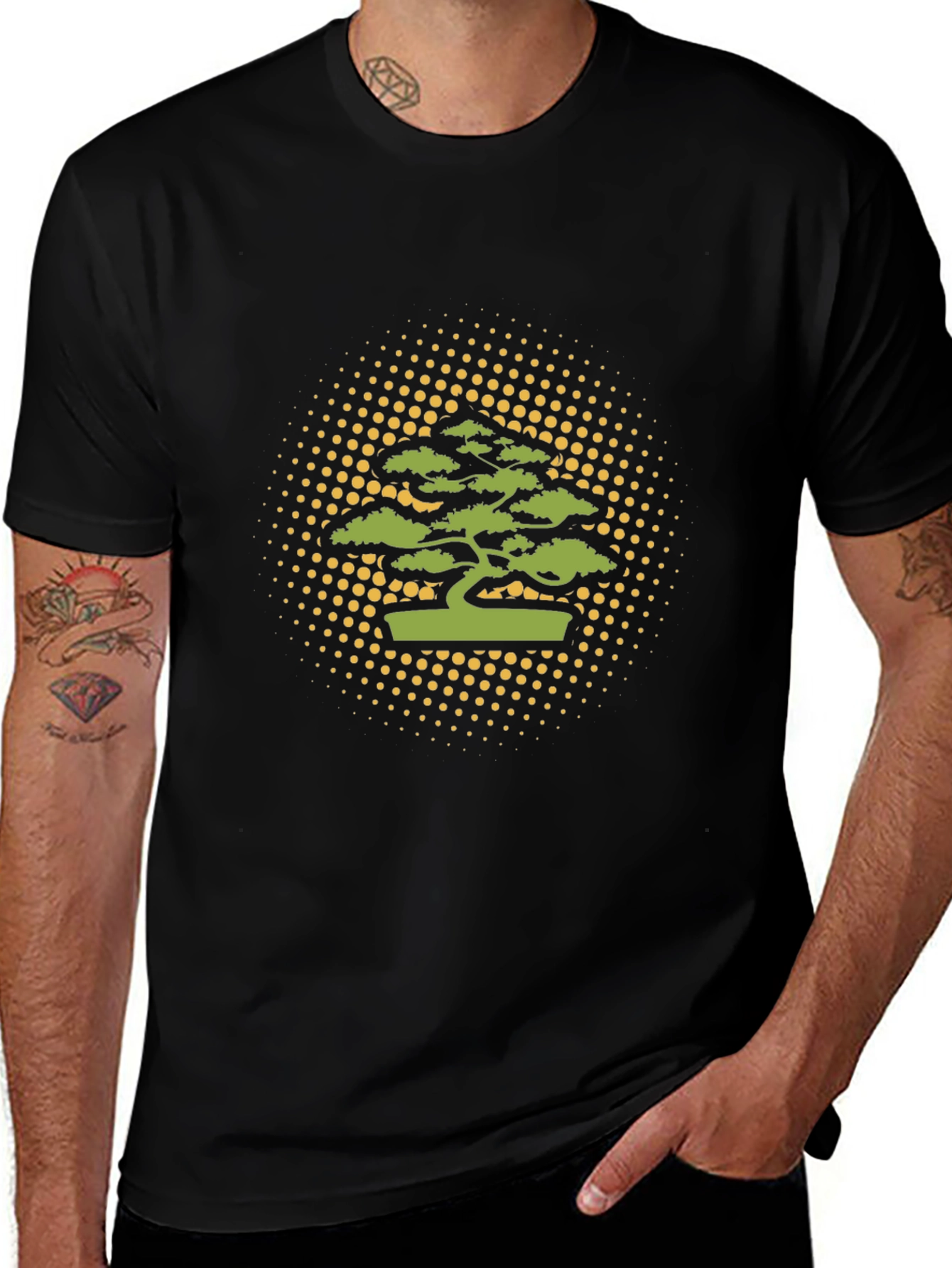 Bonsai Tree Graphic Tee - Stylish Mens Black T-Shirt