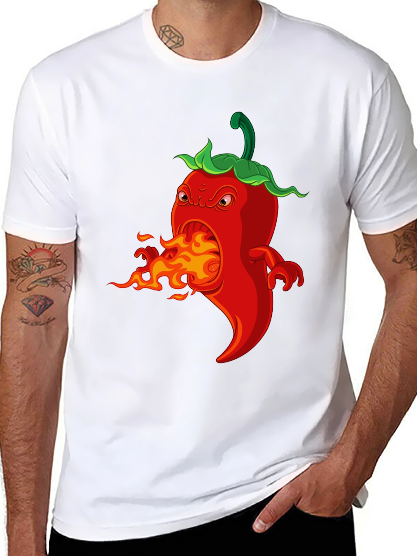 Spicy Red Pepper Cartoon Graphic T-Shirt