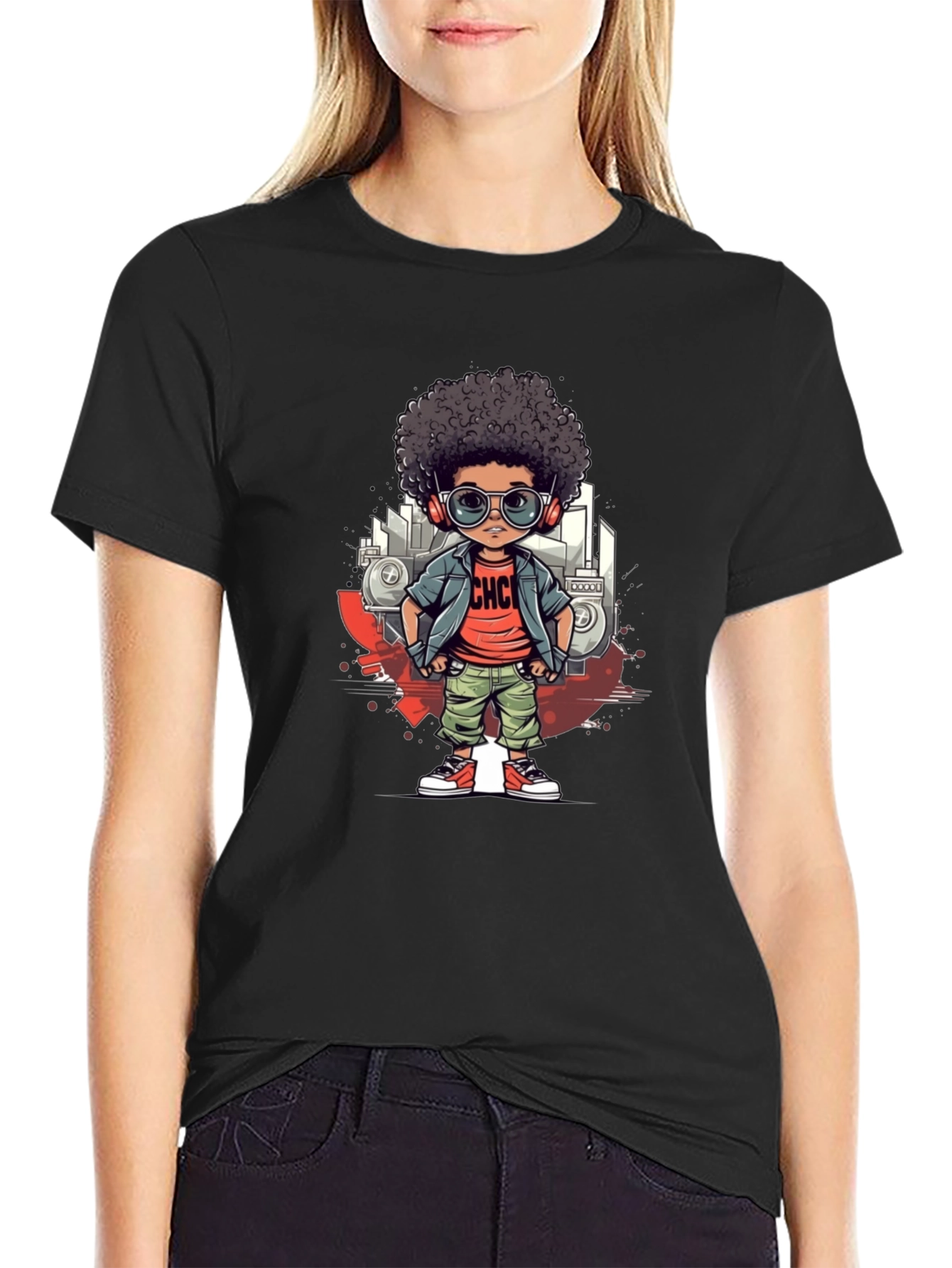 Cool Cartoon Kid Graphic Tee - Black