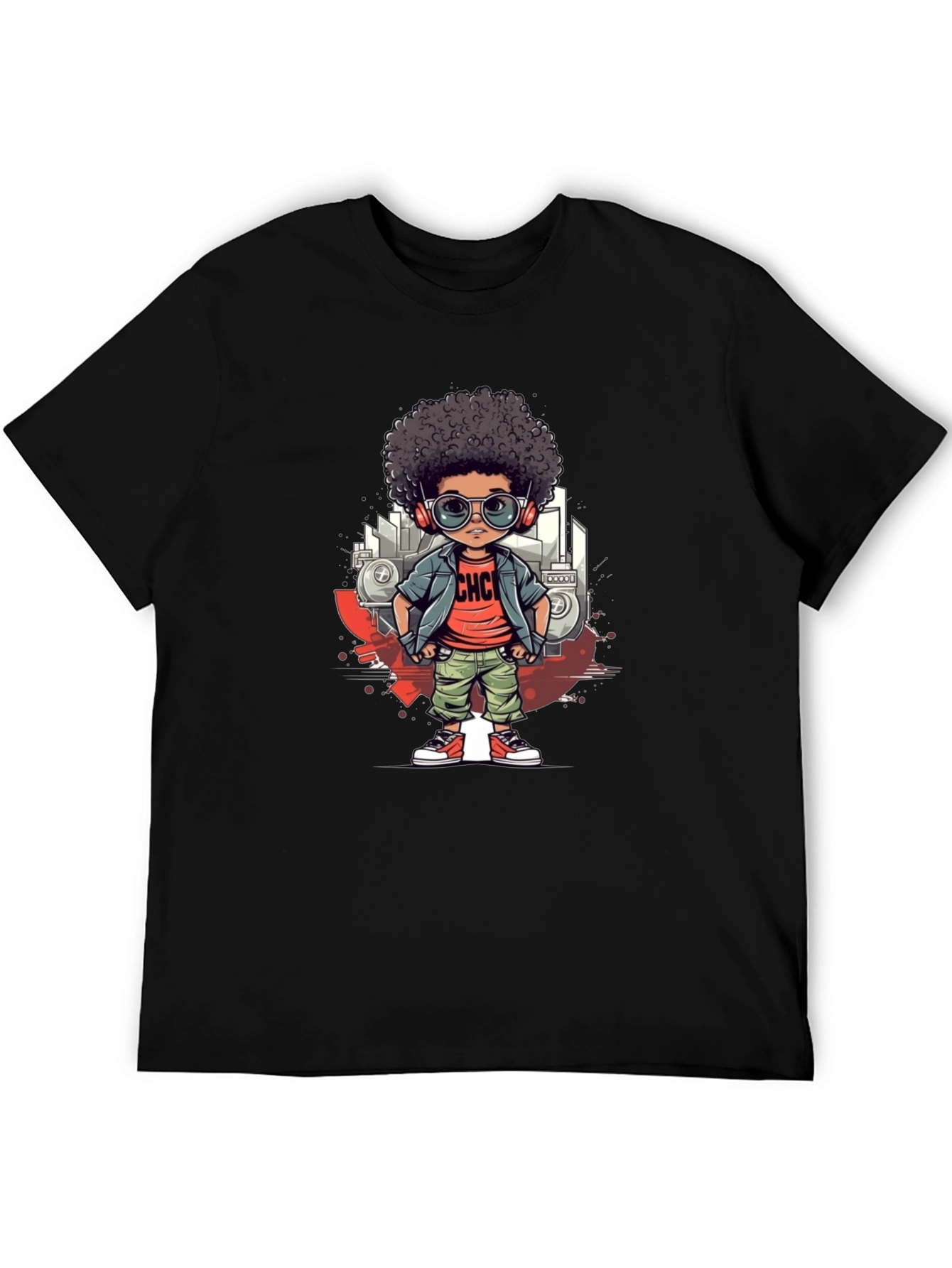 Cool Cartoon Kid Graphic Tee - Black