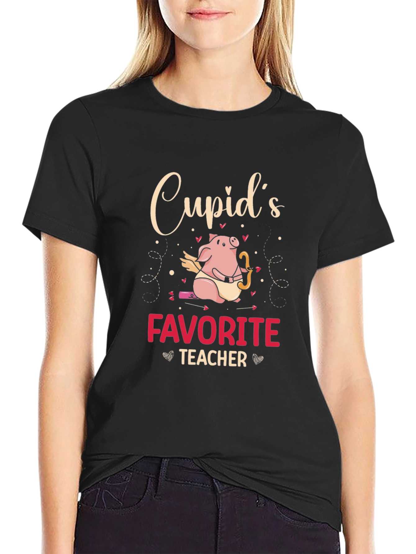 Cupids Favorite Teacher Black T-Shirt