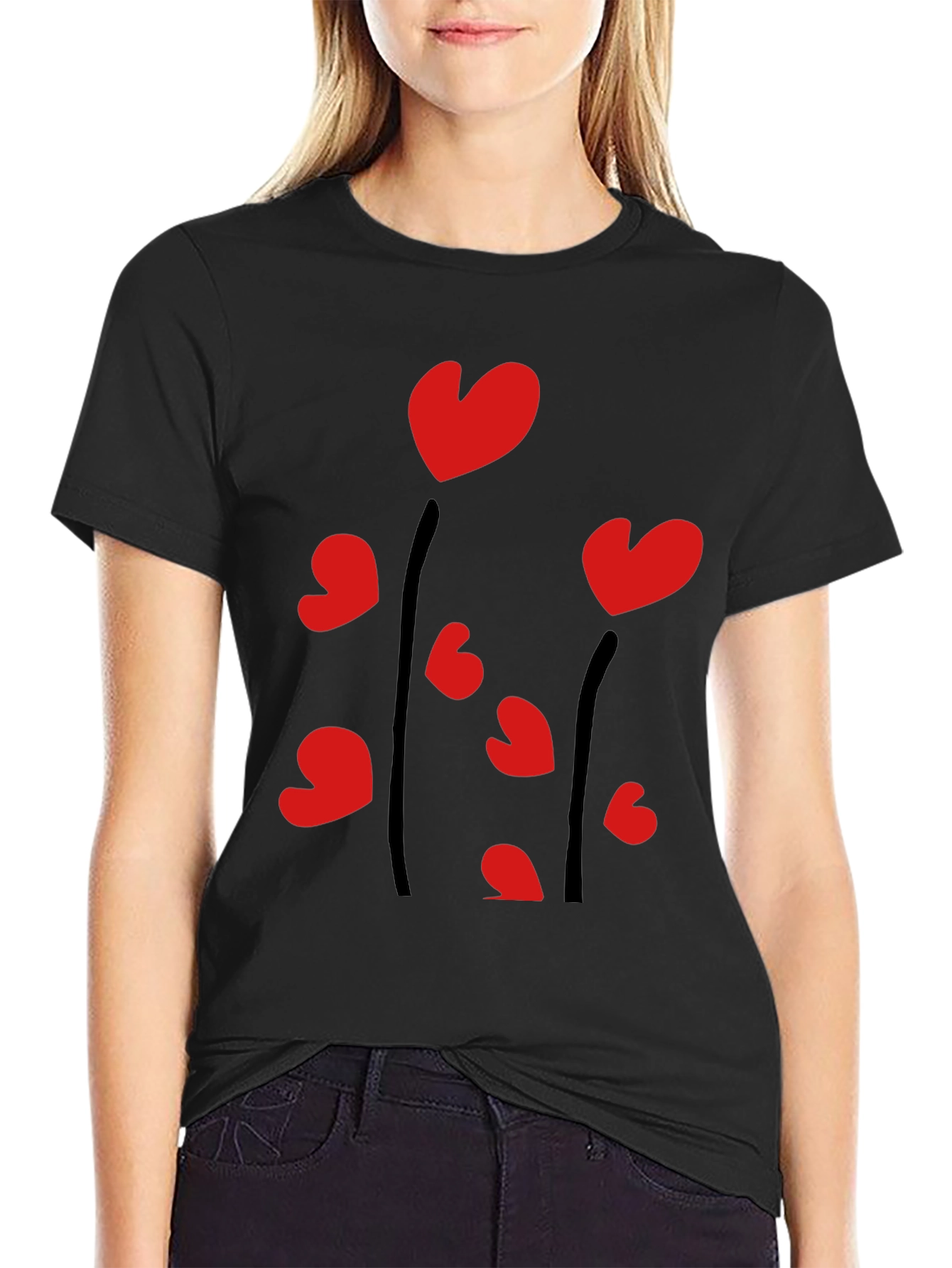 Heart Bloom Black Tee