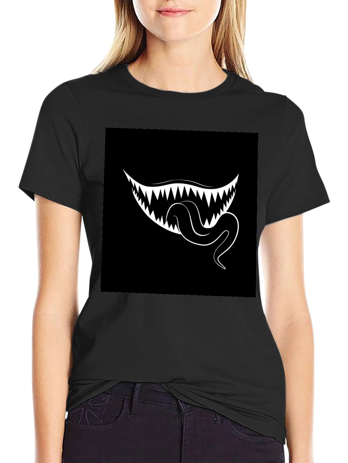 Monster Mouth Graphic Tee - Black Cotton T-Shirt