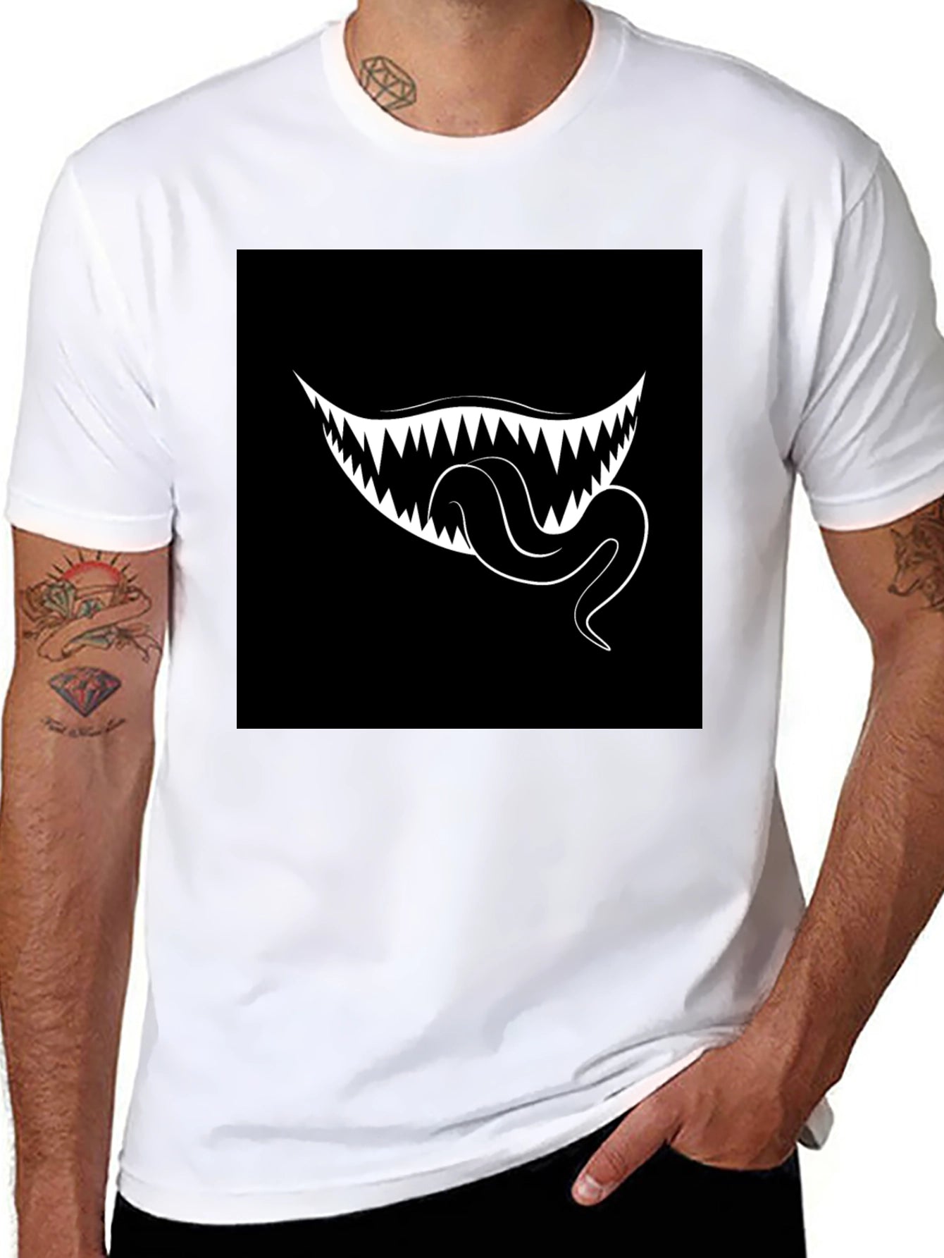 Monster Mouth Graphic Tee - Black Cotton T-Shirt