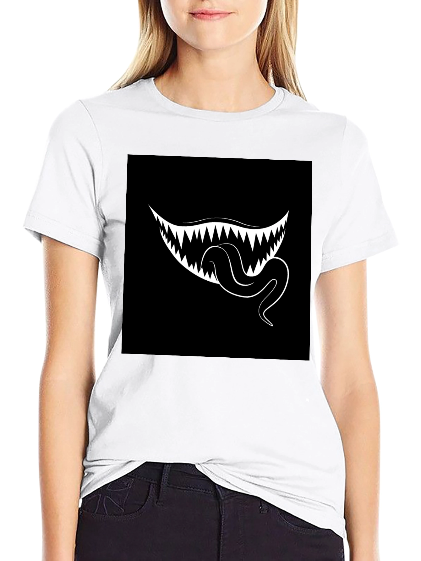 Monster Mouth Graphic Tee - Black Cotton T-Shirt