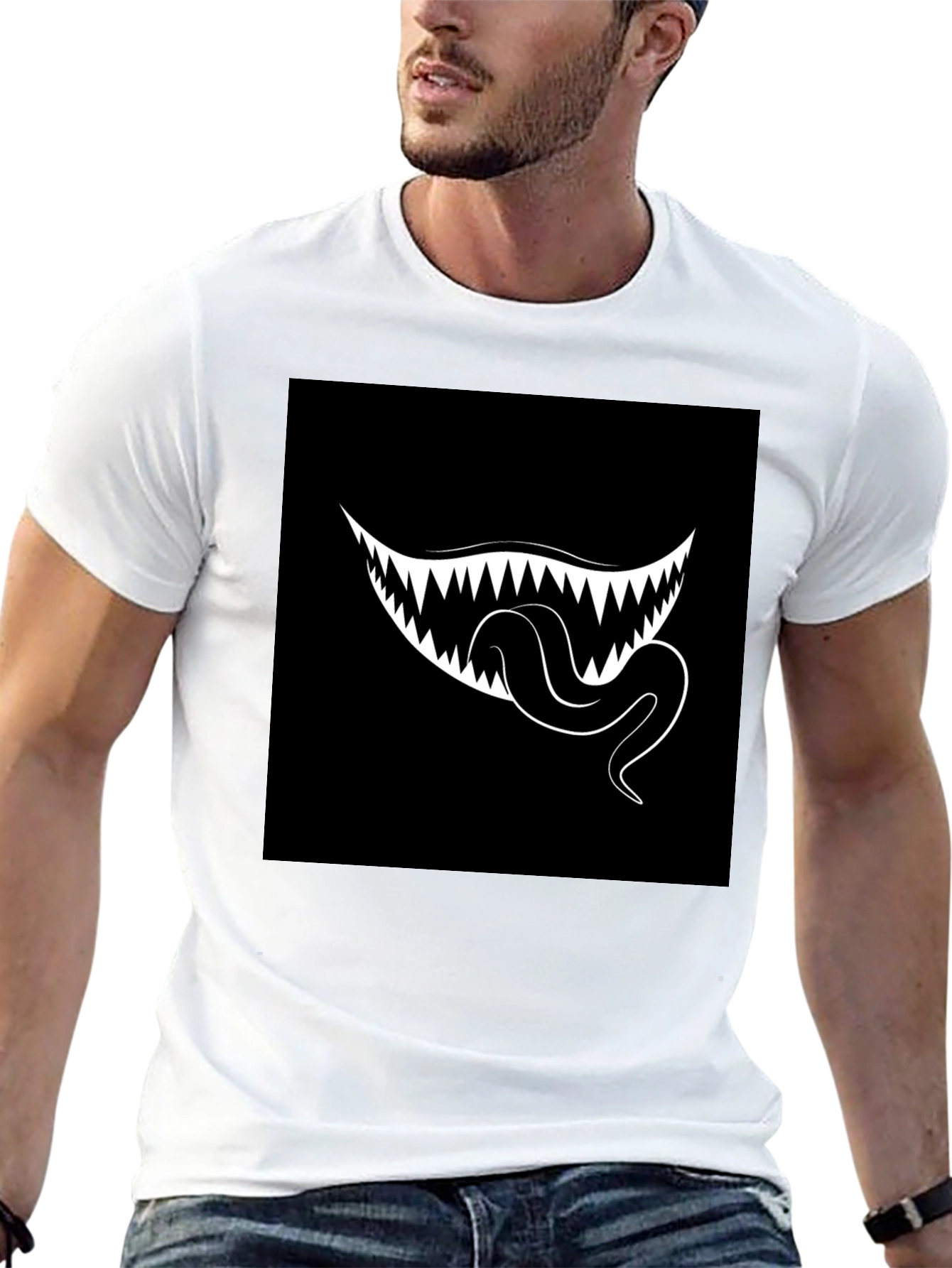 Monster Mouth Graphic Tee - Black Cotton T-Shirt