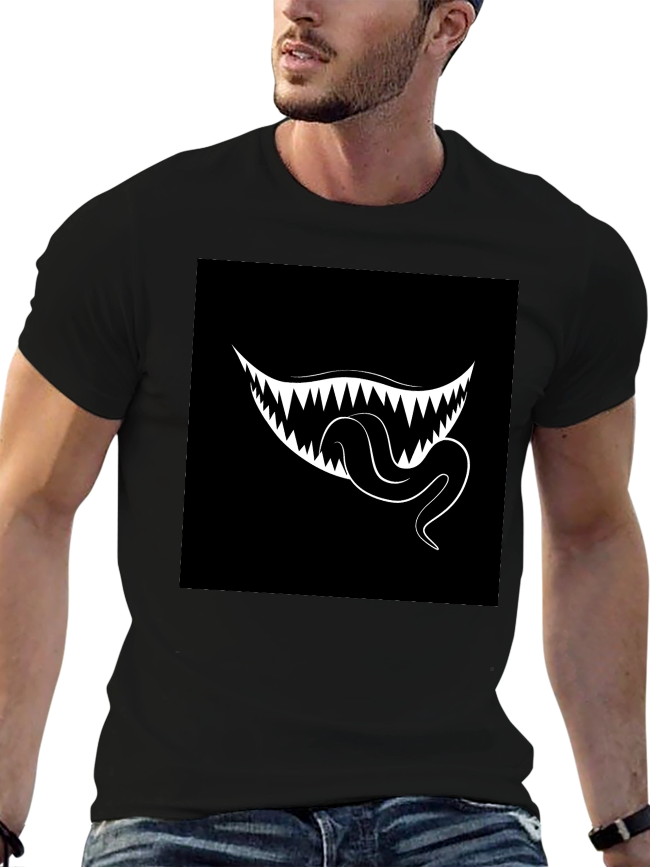 Monster Mouth Graphic Tee - Black Cotton T-Shirt