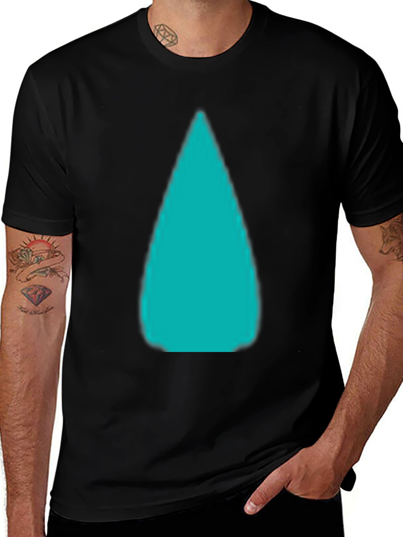 Mens Black T-Shirt with Abstract Aqua Design