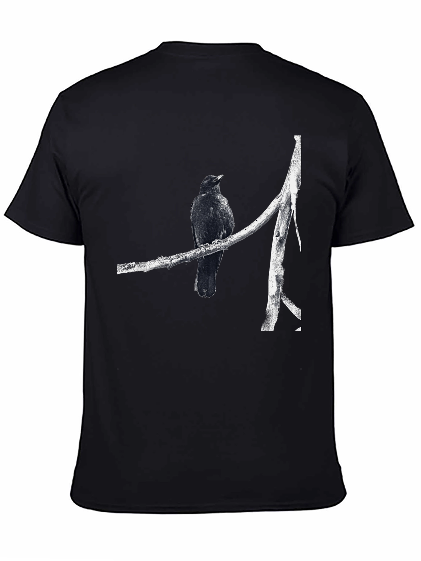 Raven on Branch Graphic Tee - Black Cotton T-Shirt