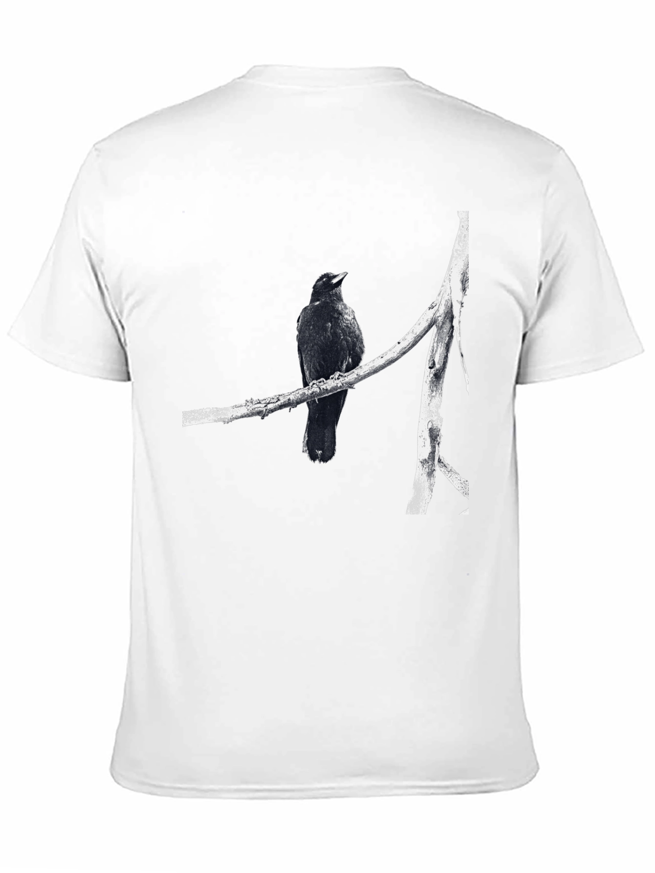 Raven on Branch Graphic Tee - Black Cotton T-Shirt