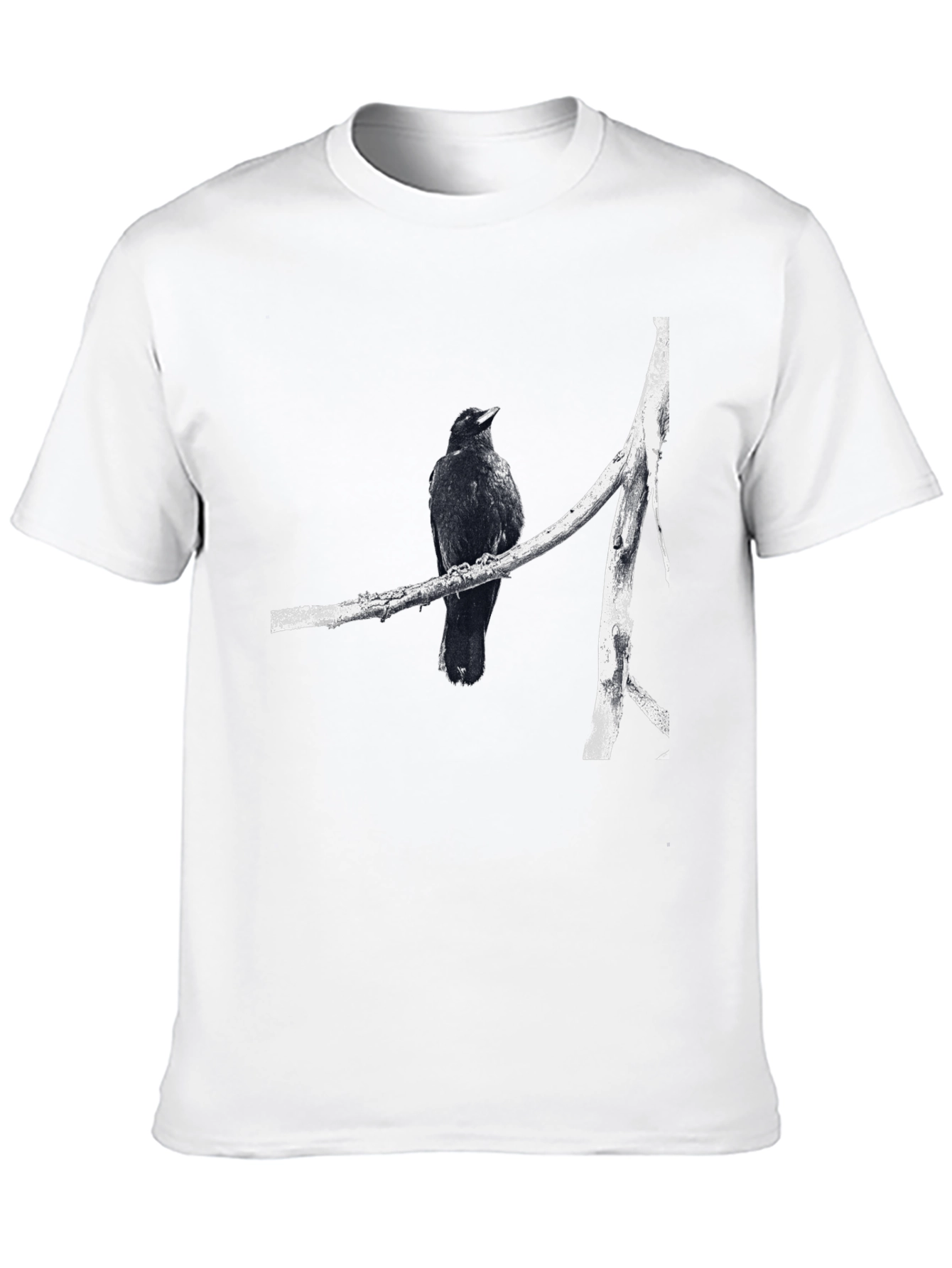 Raven on Branch Graphic Tee - Black Cotton T-Shirt