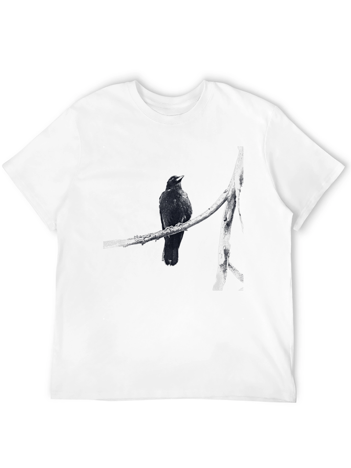 Raven on Branch Graphic Tee - Black Cotton T-Shirt