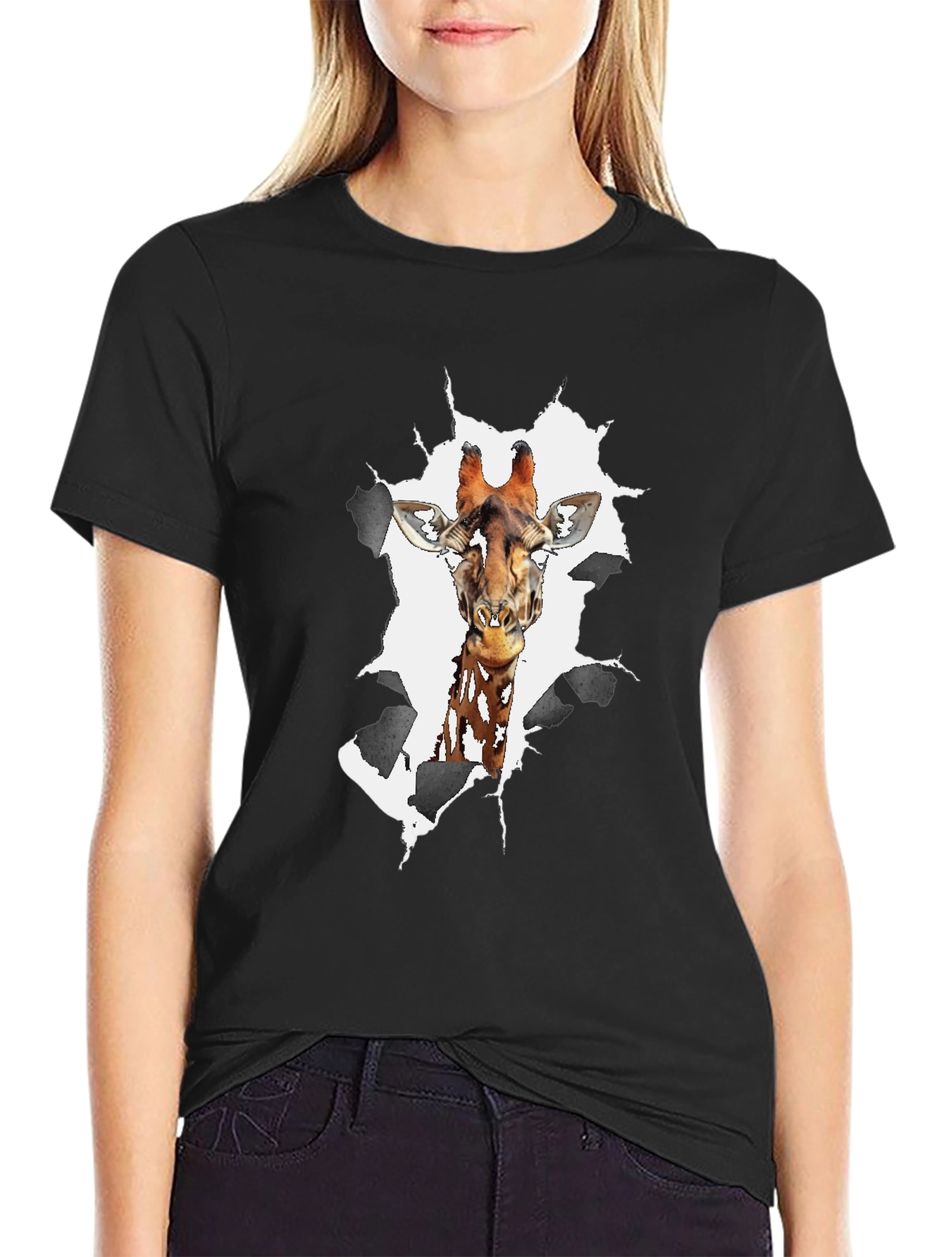 Giraffe Print Black Graphic Tee