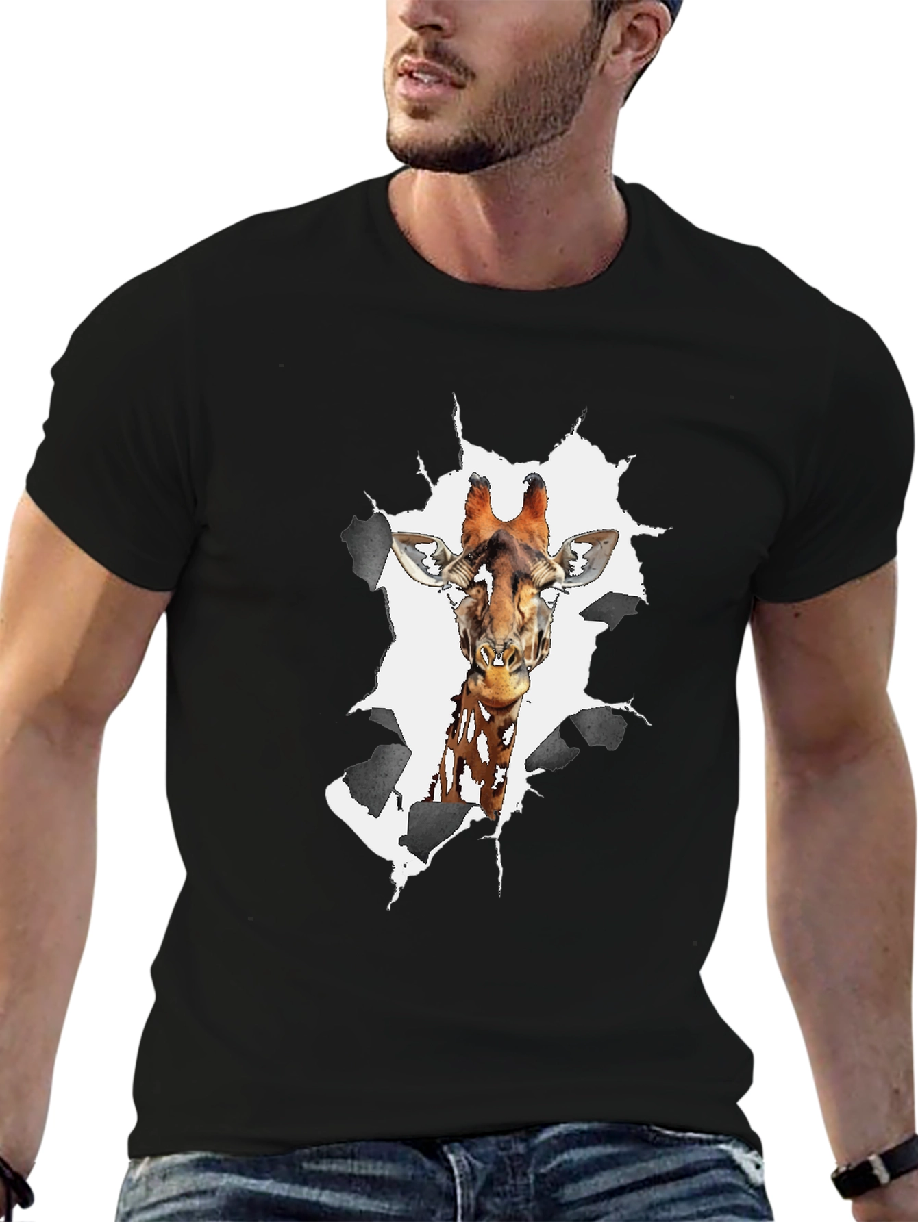 Giraffe Print Black Graphic Tee