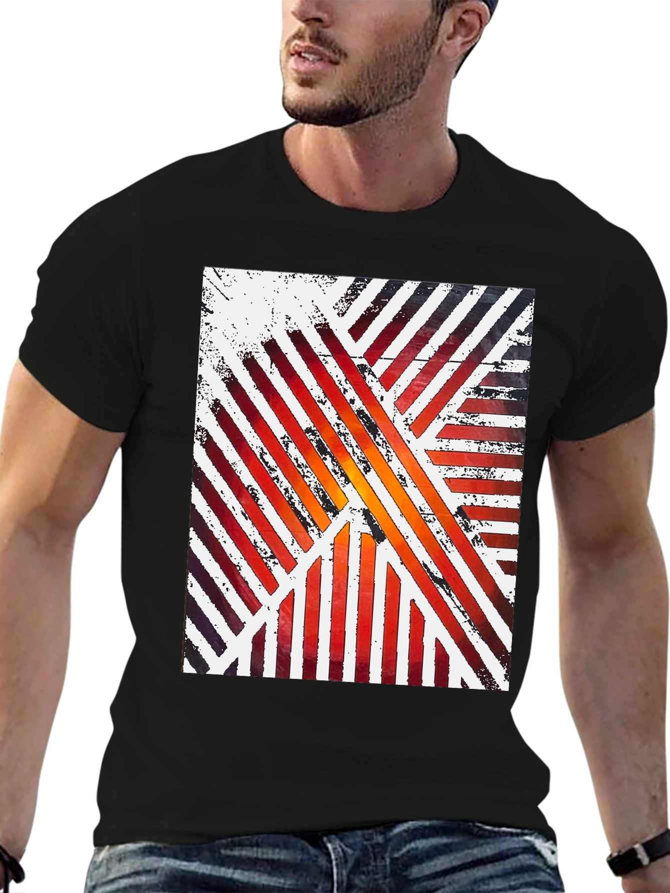 Abstract Striped Graphic Tee - Modern Artistic Design