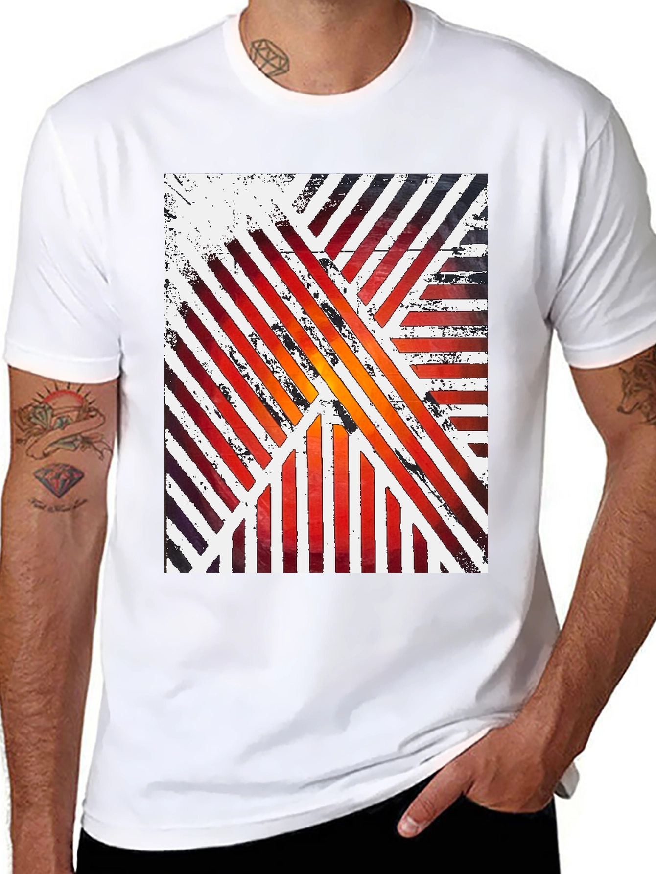 Abstract Striped Graphic Tee - Modern Artistic Design