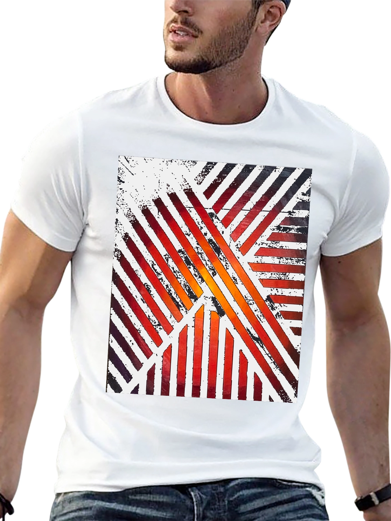 Abstract Striped Graphic Tee - Modern Artistic Design