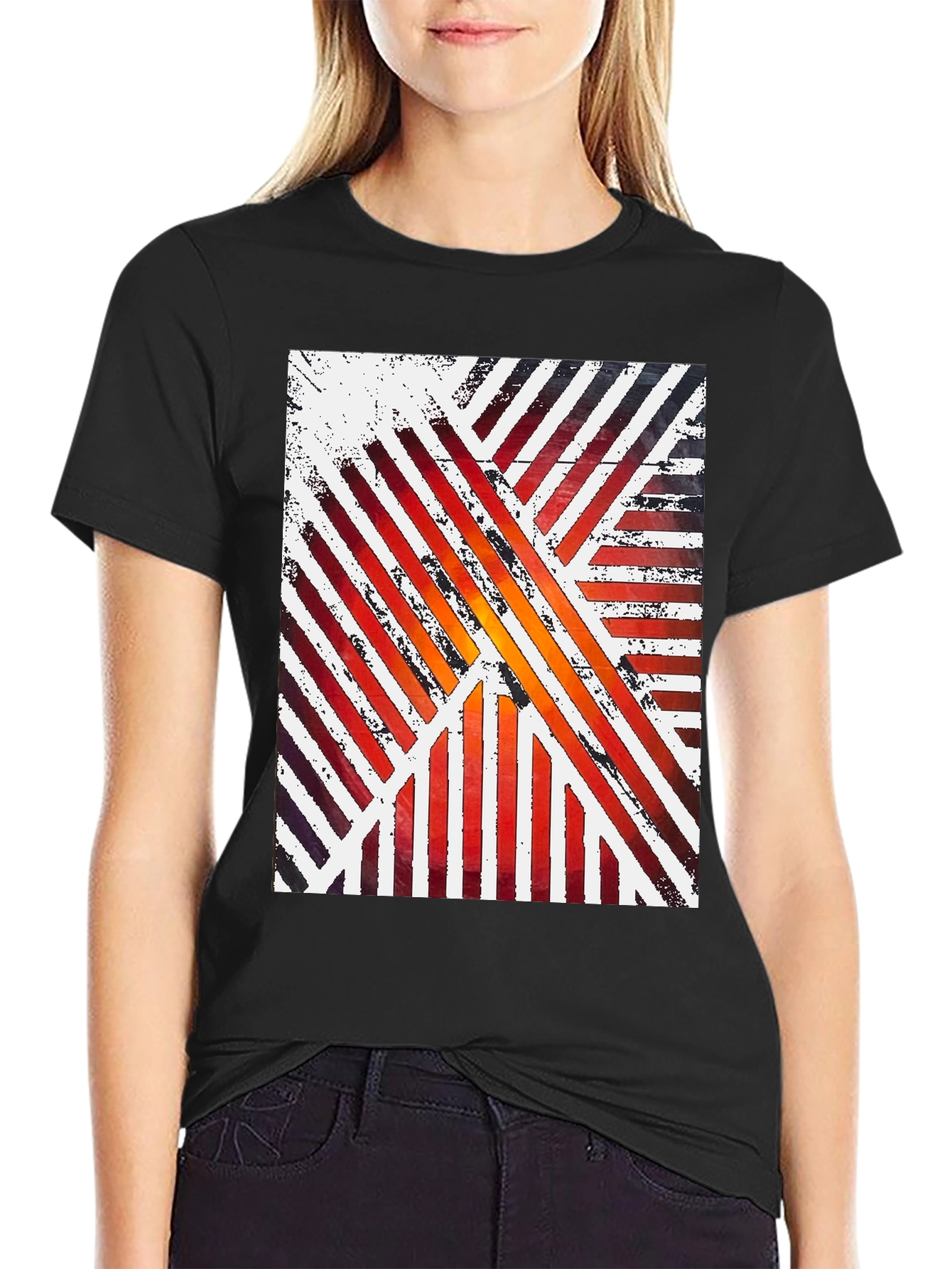 Abstract Striped Graphic Tee - Modern Artistic Design