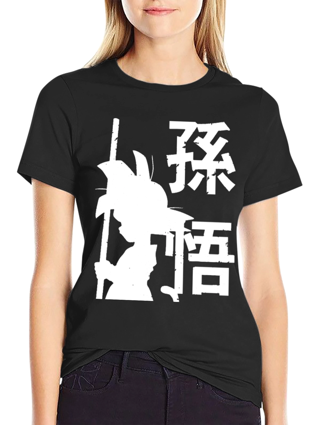 Anime Silhouette Graphic Print Black T-Shirt