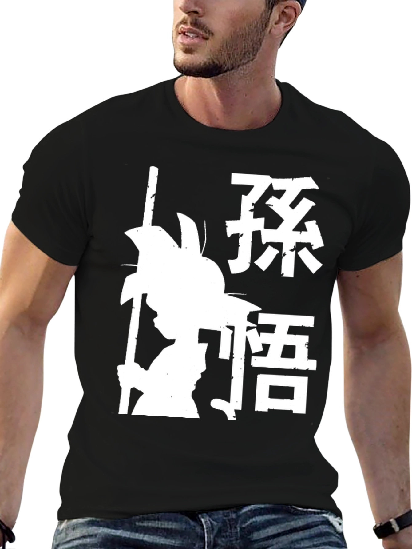 Anime Silhouette Graphic Print Black T-Shirt