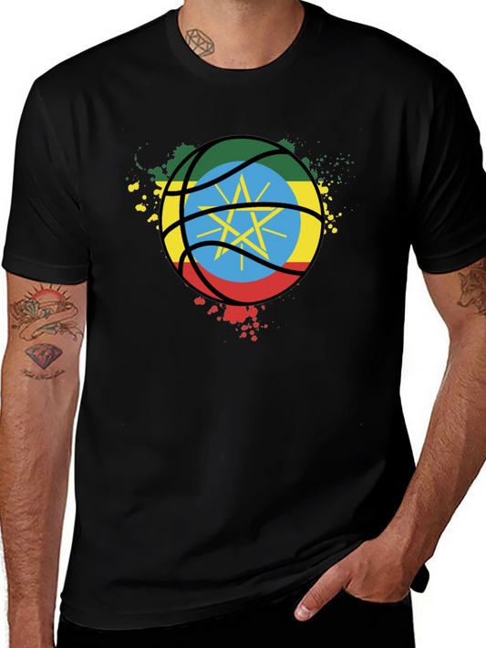 Ethiopia Flag Basketball T-Shirt - Black Cotton Tee