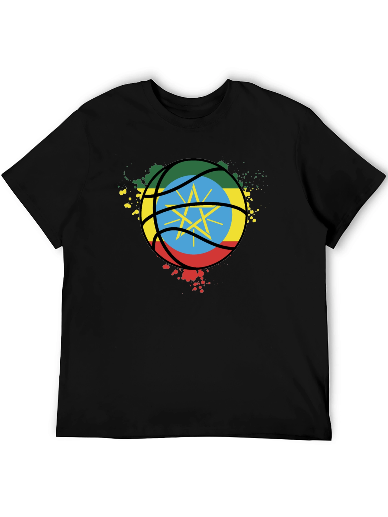 Ethiopia Flag Basketball T-Shirt - Black Cotton Tee