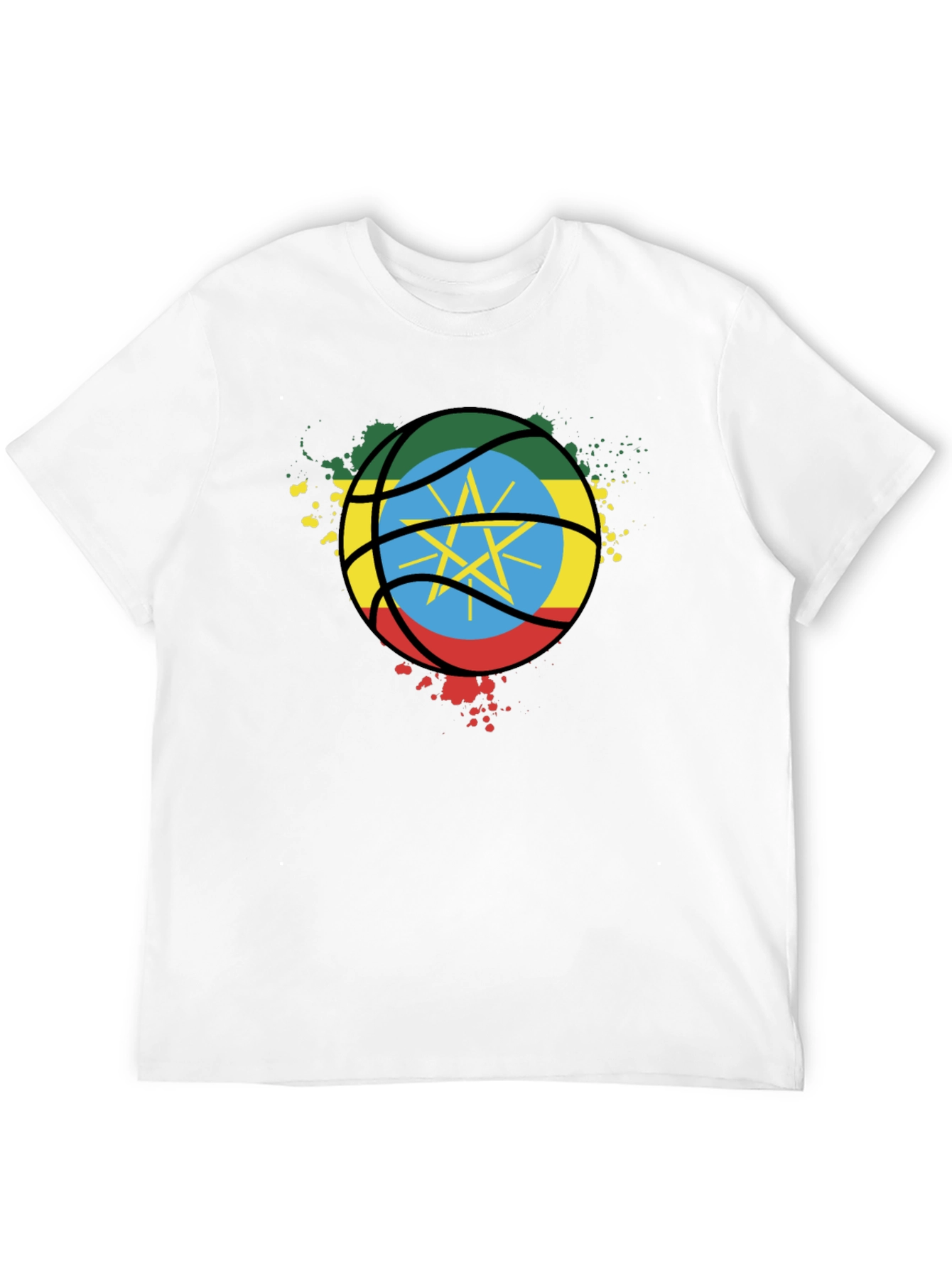 Ethiopia Flag Basketball T-Shirt - Black Cotton Tee
