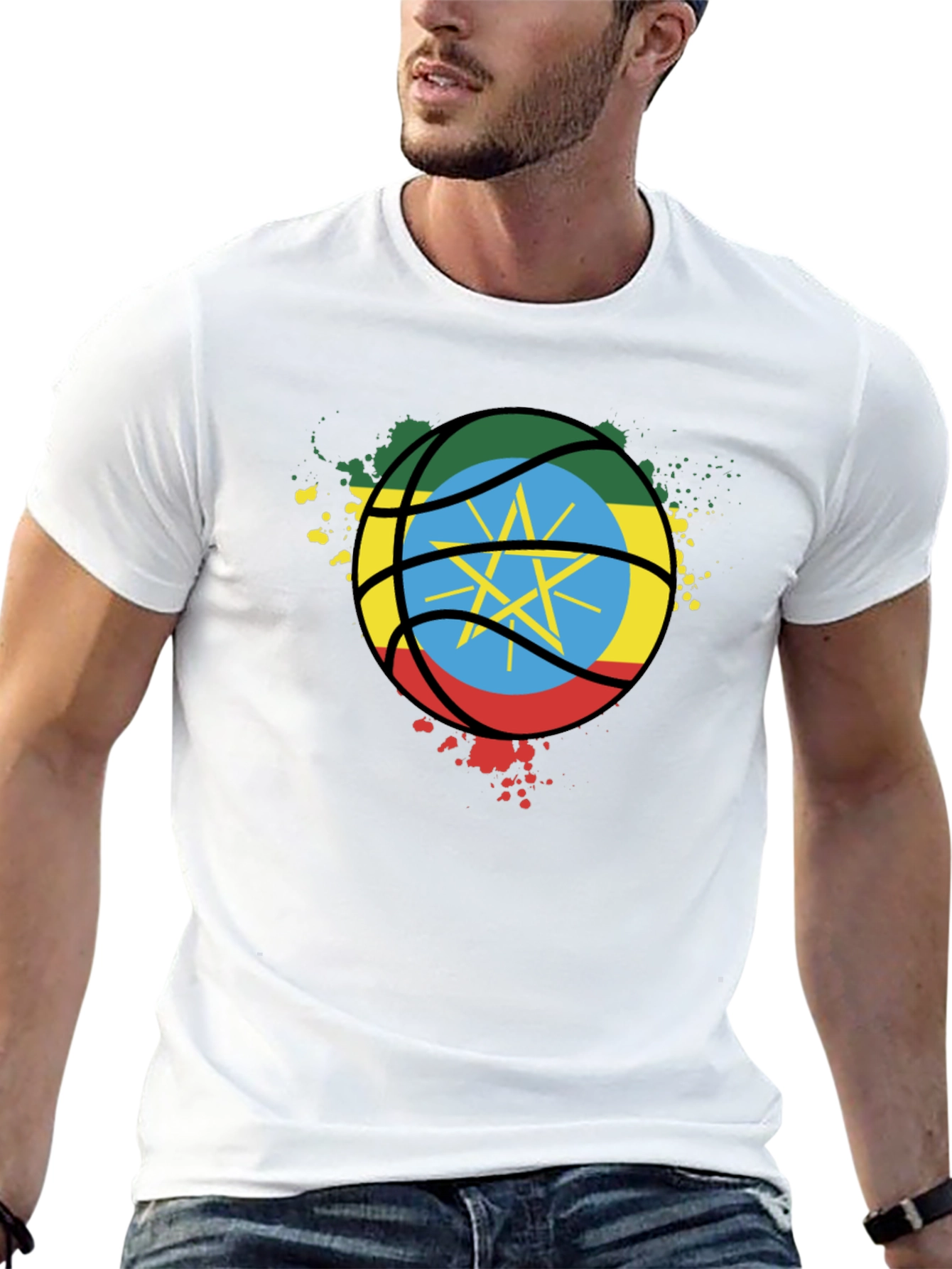 Ethiopia Flag Basketball T-Shirt - Black Cotton Tee