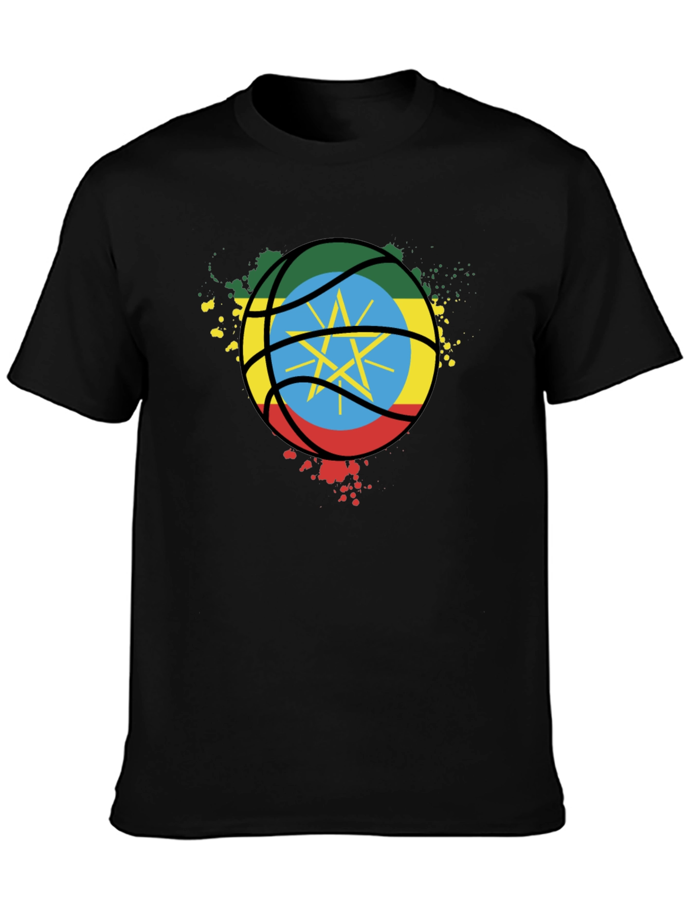Ethiopia Flag Basketball T-Shirt - Black Cotton Tee