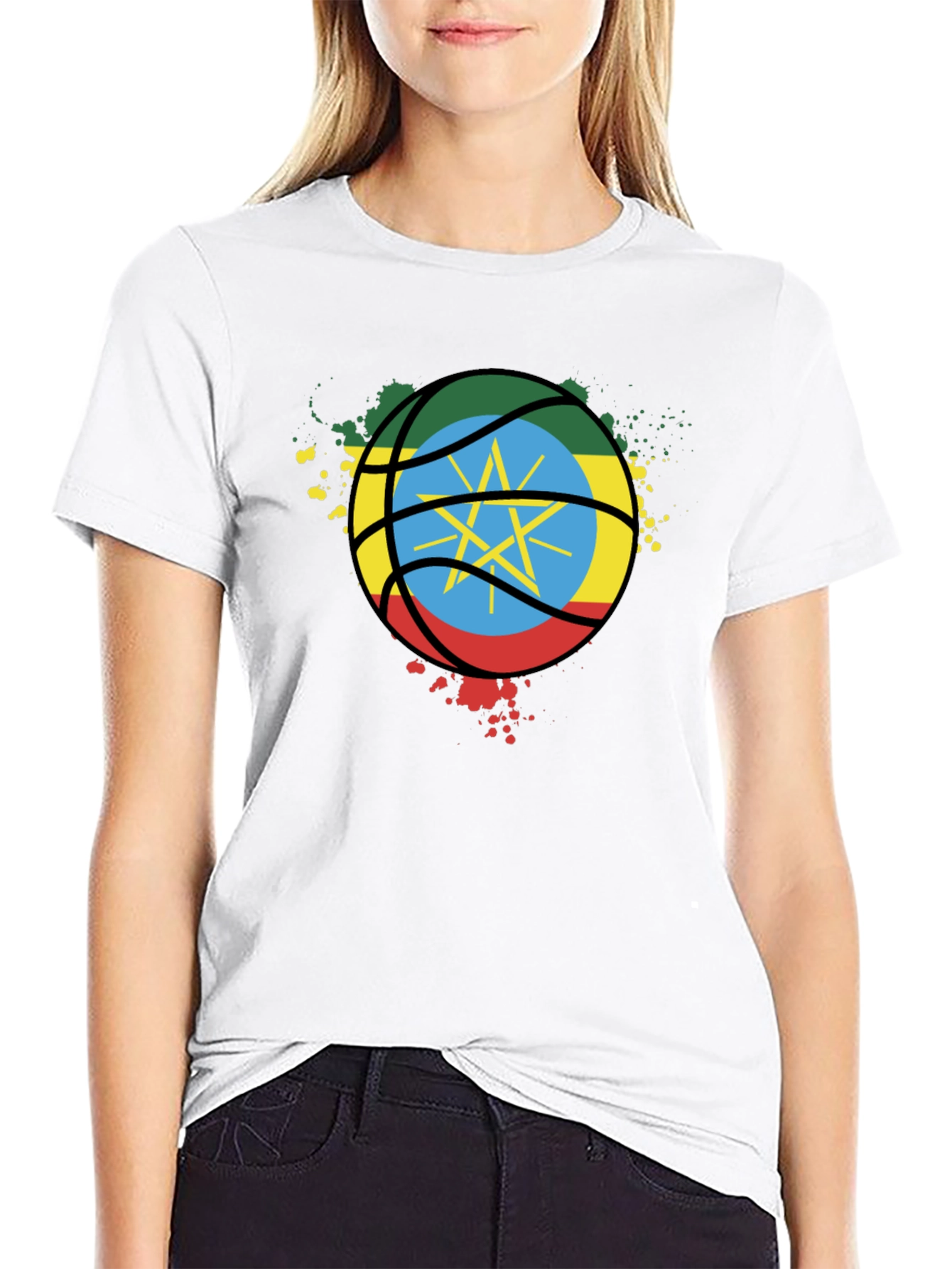 Ethiopia Flag Basketball T-Shirt - Black Cotton Tee