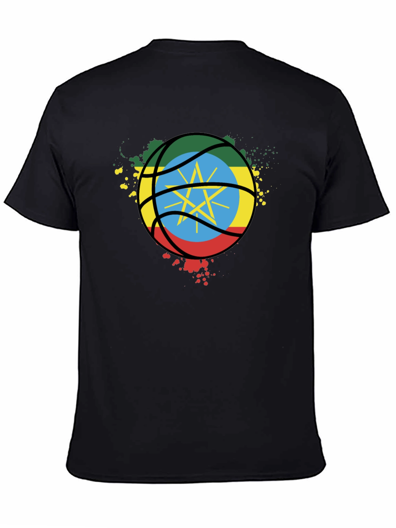 Ethiopia Flag Basketball T-Shirt - Black Cotton Tee