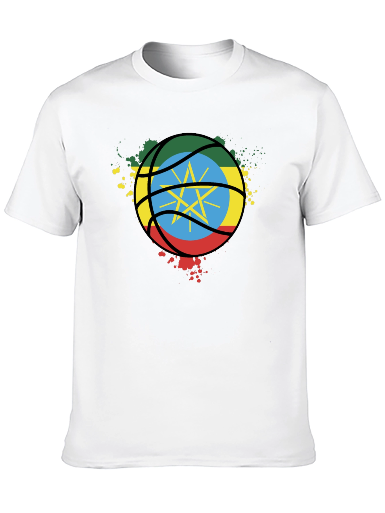 Ethiopia Flag Basketball T-Shirt - Black Cotton Tee