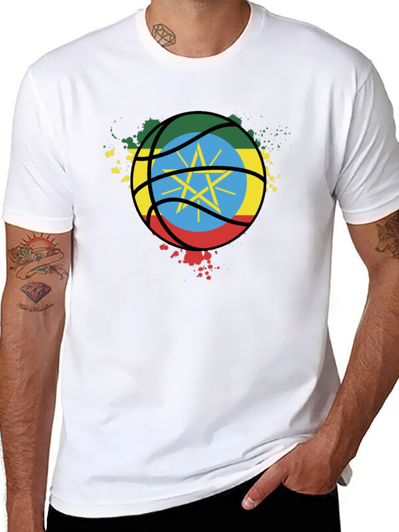 Ethiopia Flag Basketball T-Shirt - Black Cotton Tee