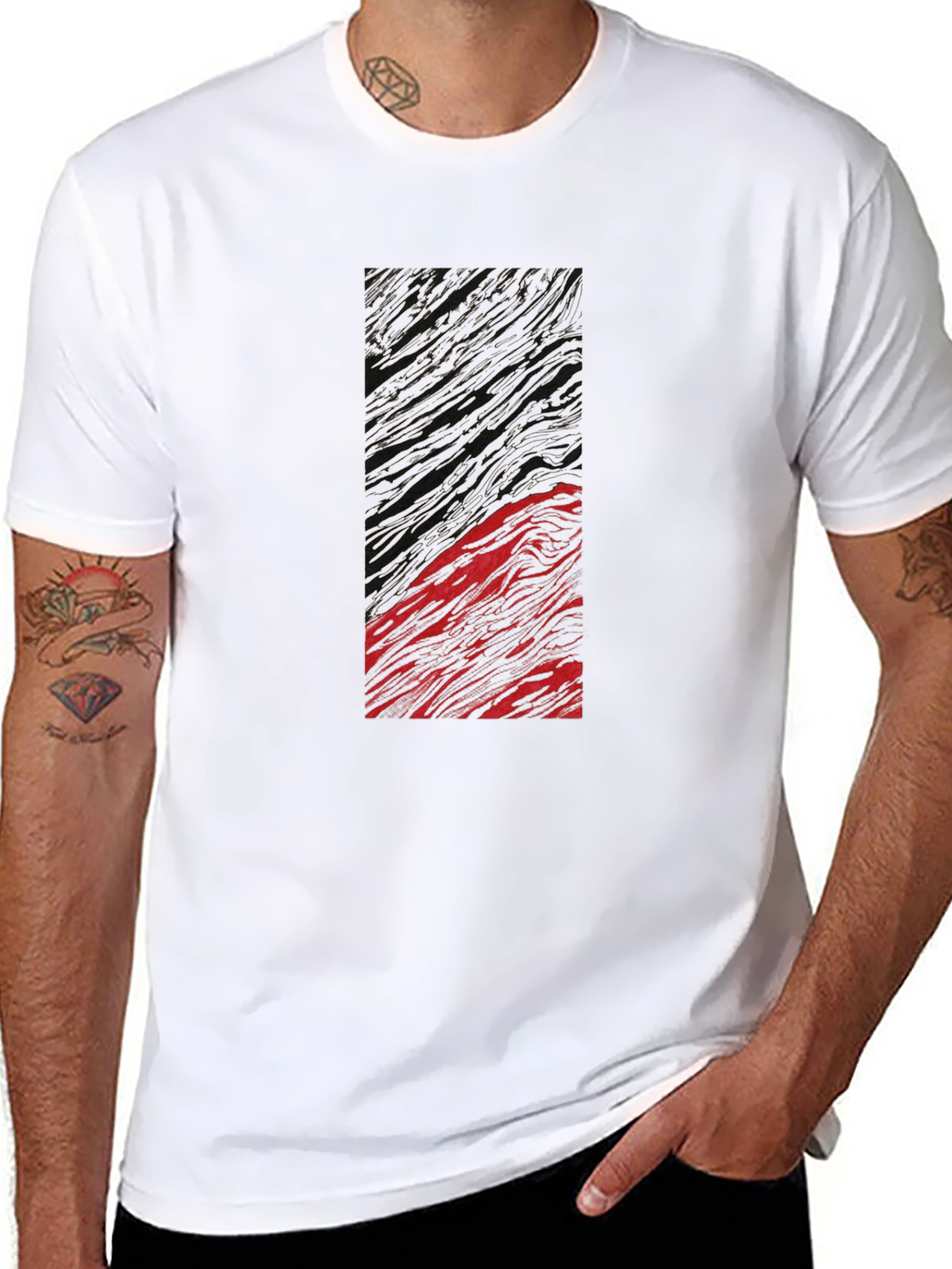 Abstract Art Tee - Black Cotton Blend Graphic T-Shirt